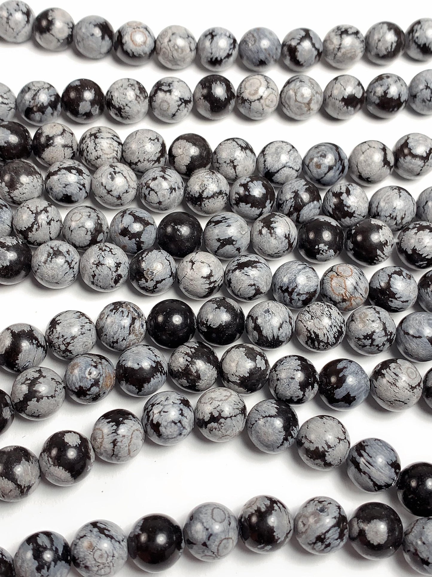 AAA Snowflake Obsidian Smooth Round Beads: Natural Black White Gemstone, 15.5" Strand