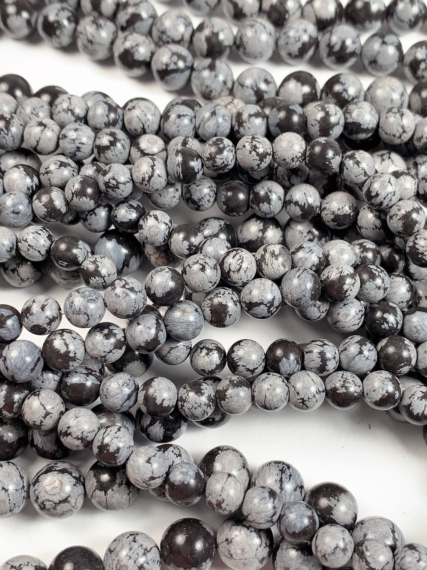 AAA Snowflake Obsidian Smooth Round Beads: Natural Black White Gemstone, 15.5" Strand
