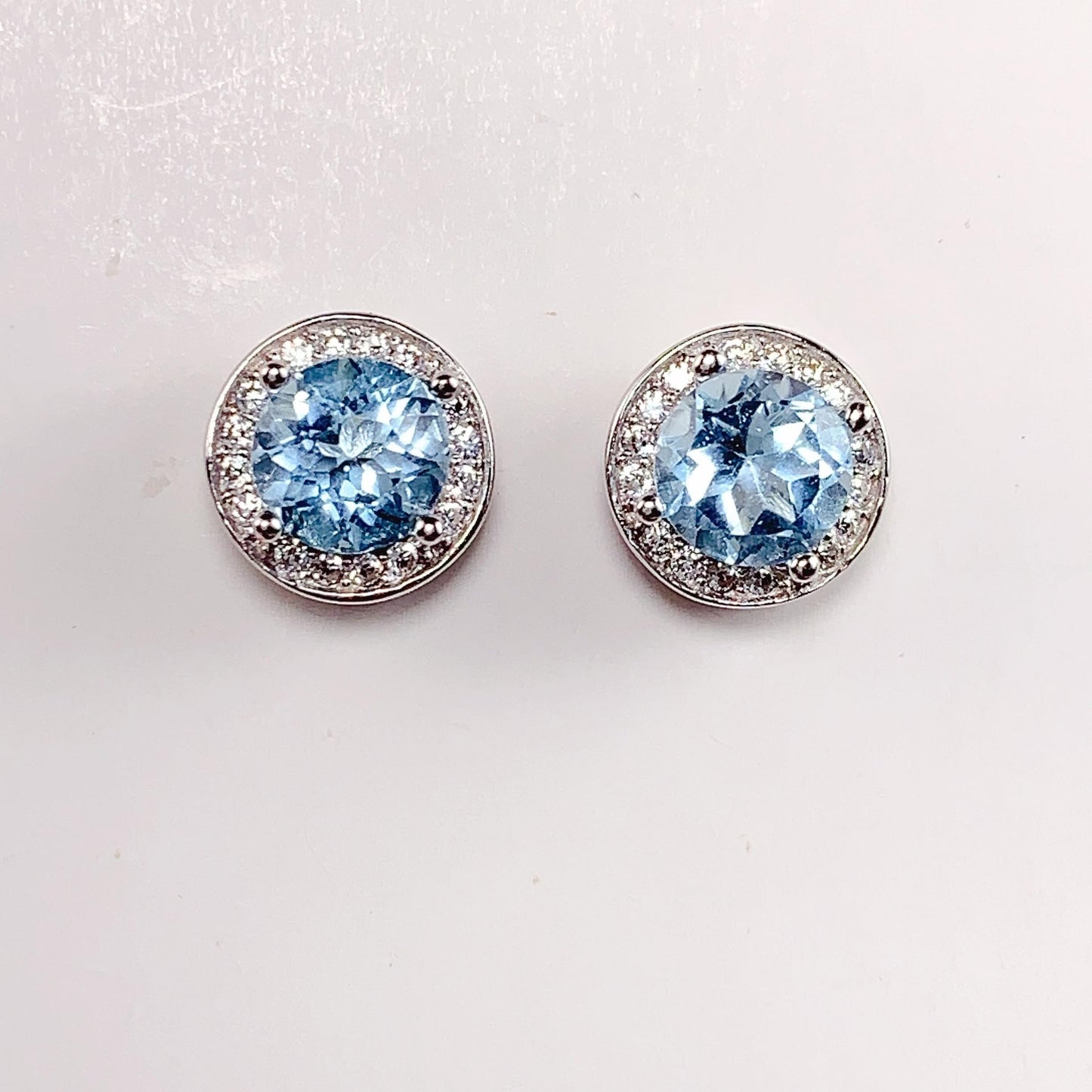 Sky Blue Topaz Earrings: 18k Gold Plated Sterling Silver, Round Cut