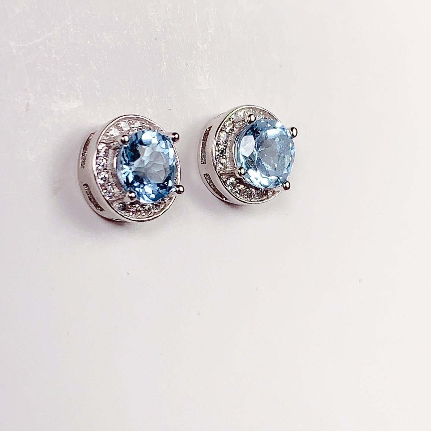 Sky Blue Topaz Earrings: 18k Gold Plated Sterling Silver, Round Cut