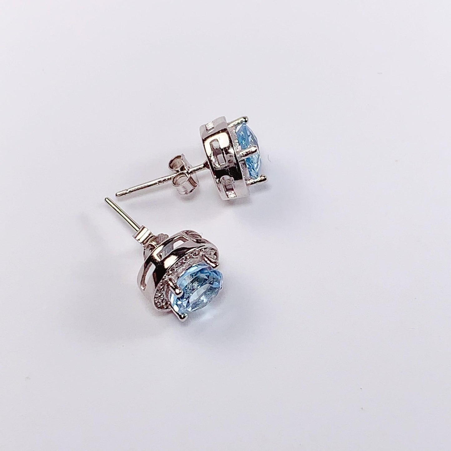 Sky Blue Topaz Earrings: 18k Gold Plated Sterling Silver, Round Cut