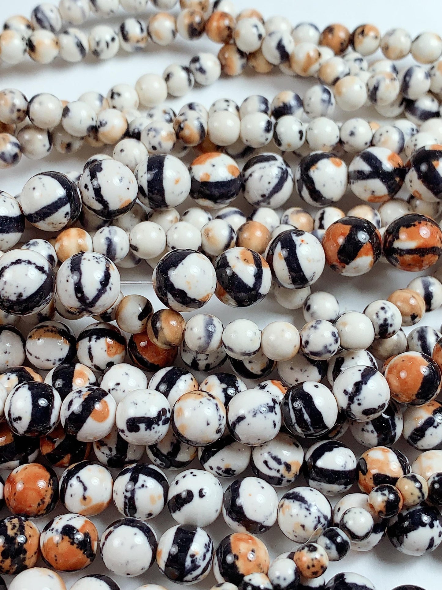 Black Orange White Jasper Smooth Round Beads 15.5" Strand  4mm 6mm 8mm 10mm 12mm 14mm