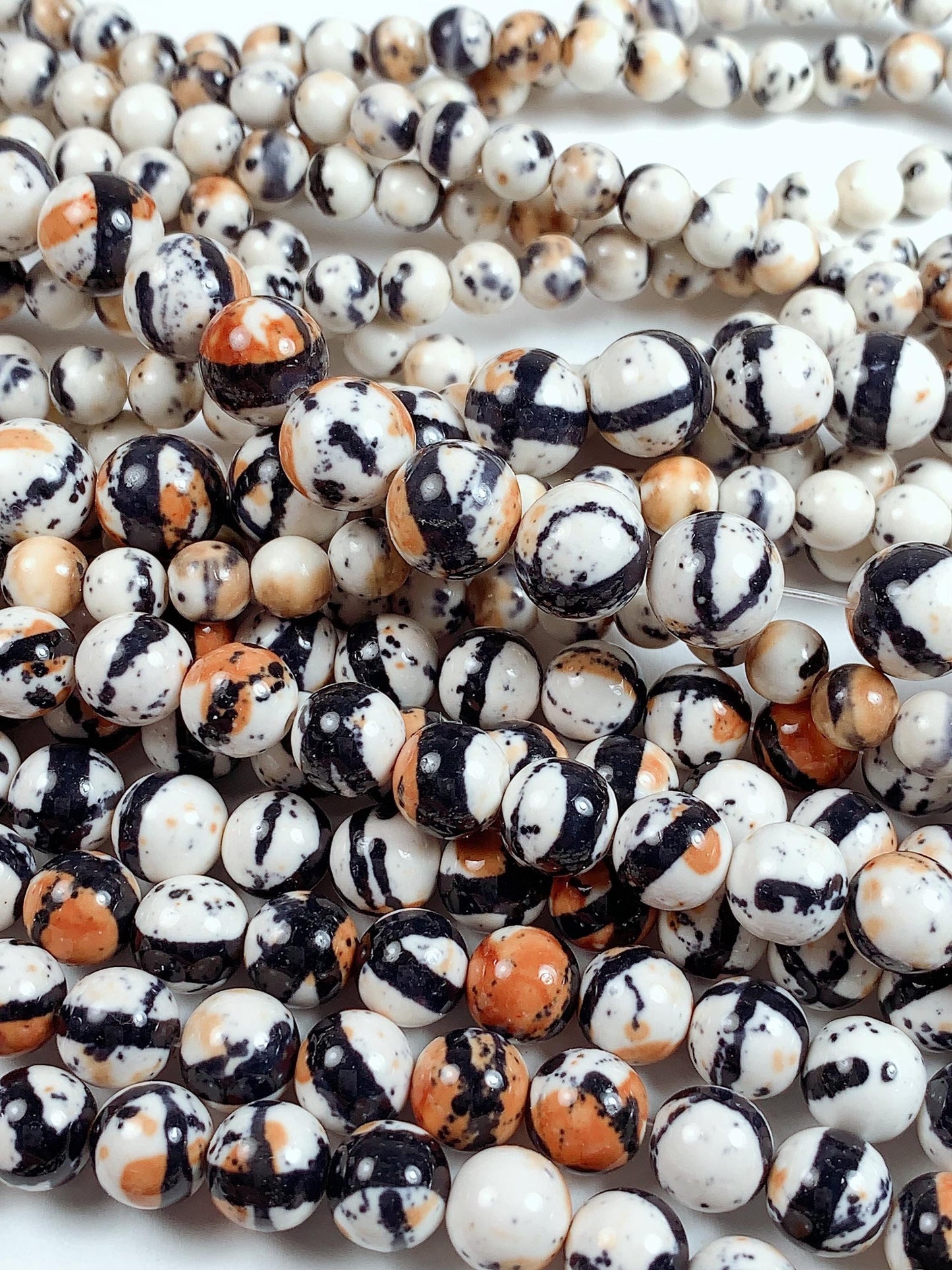 Black Orange White Jasper Smooth Round Beads 15.5" Strand  4mm 6mm 8mm 10mm 12mm 14mm