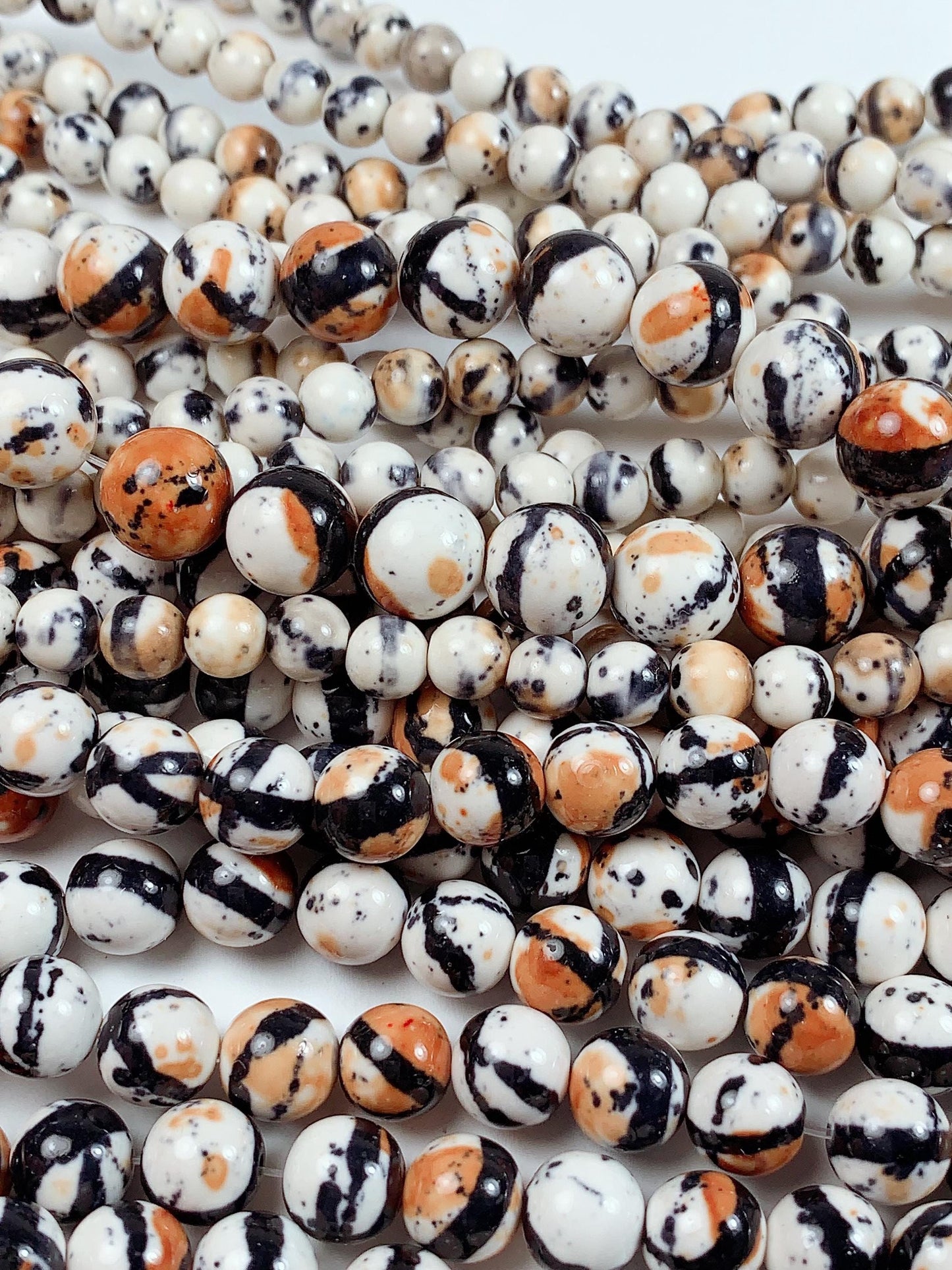 Black Orange White Jasper Smooth Round Beads 15.5" Strand  4mm 6mm 8mm 10mm 12mm 14mm