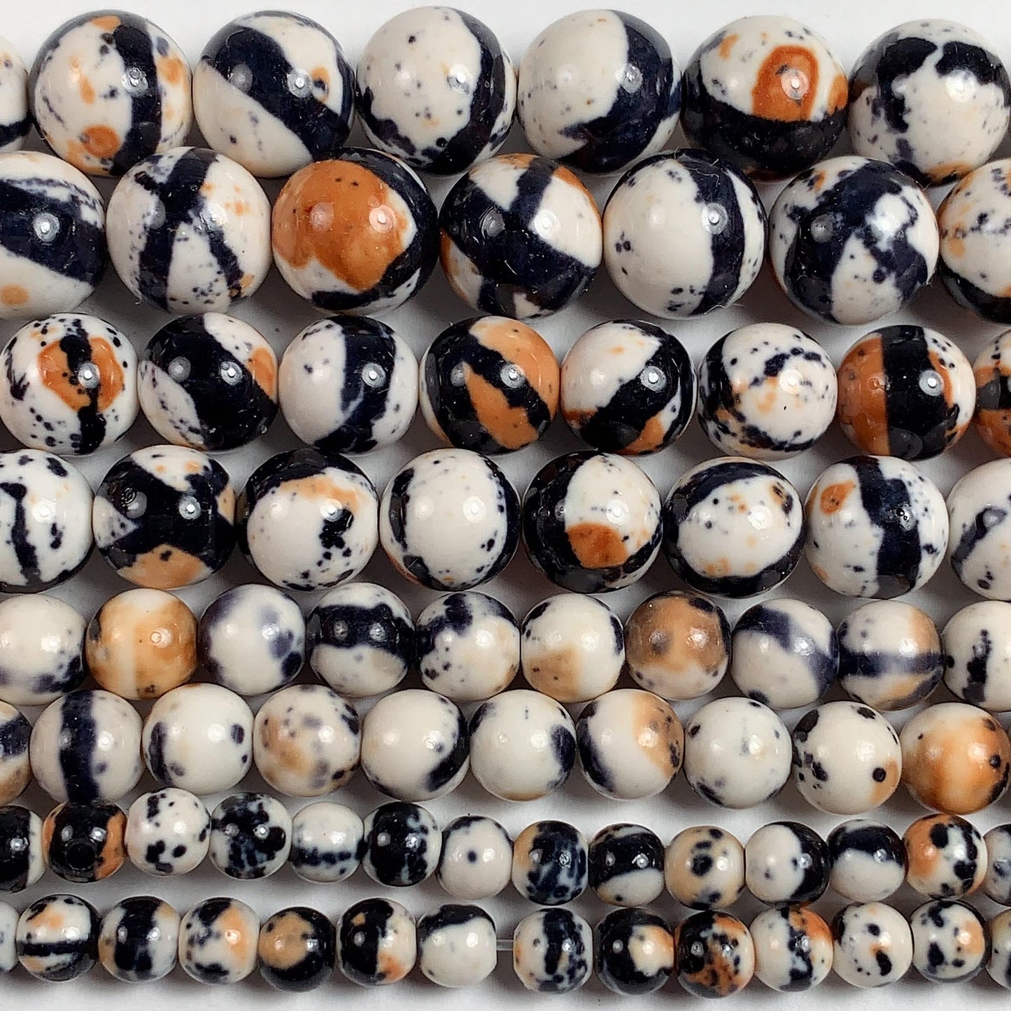 Black Orange White Jasper Smooth Round Beads 15.5" Strand  4mm 6mm 8mm 10mm 12mm 14mm