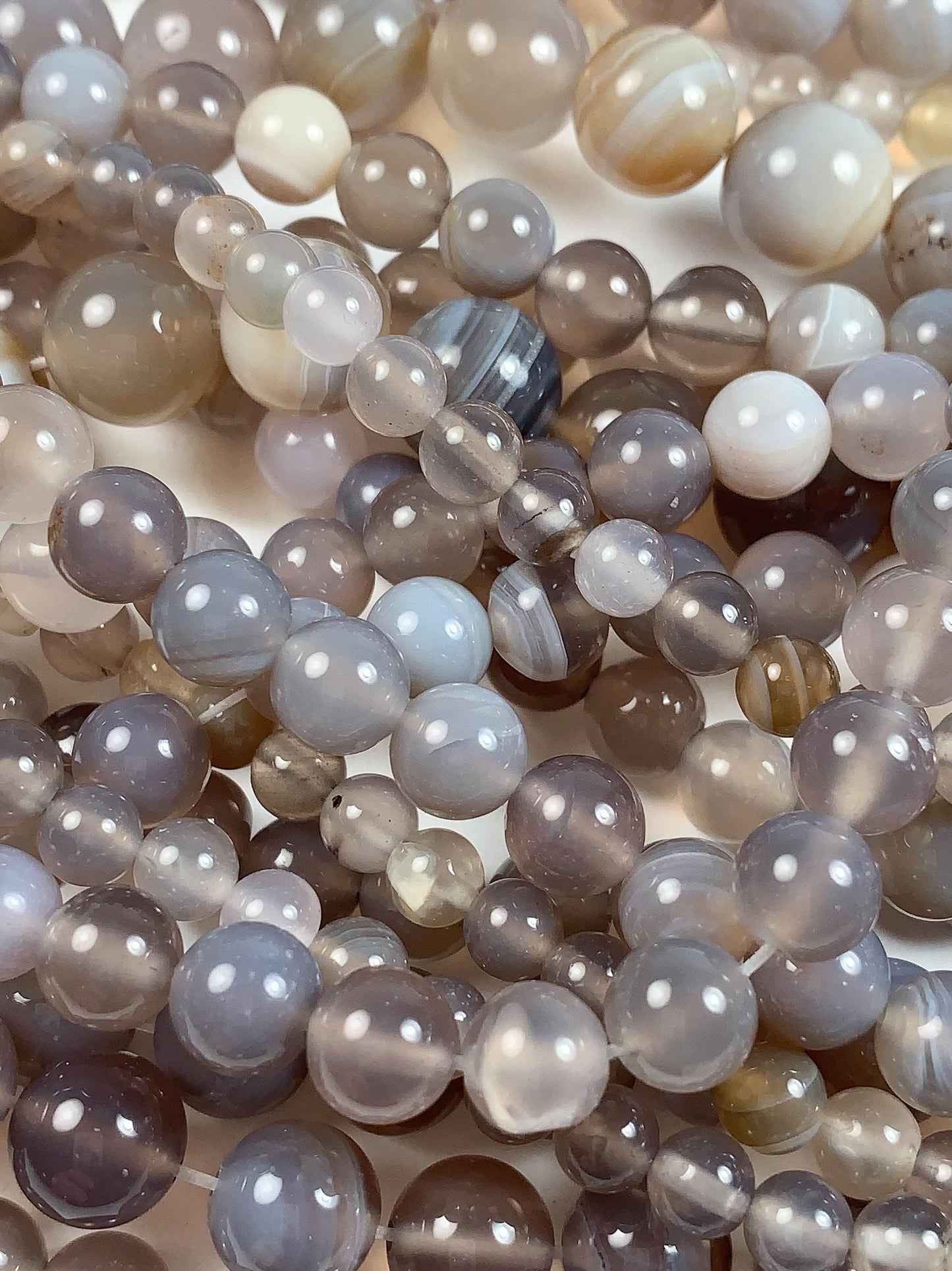 Gray Striped Agate Beads: Natural Gemstone Strand (15.5")