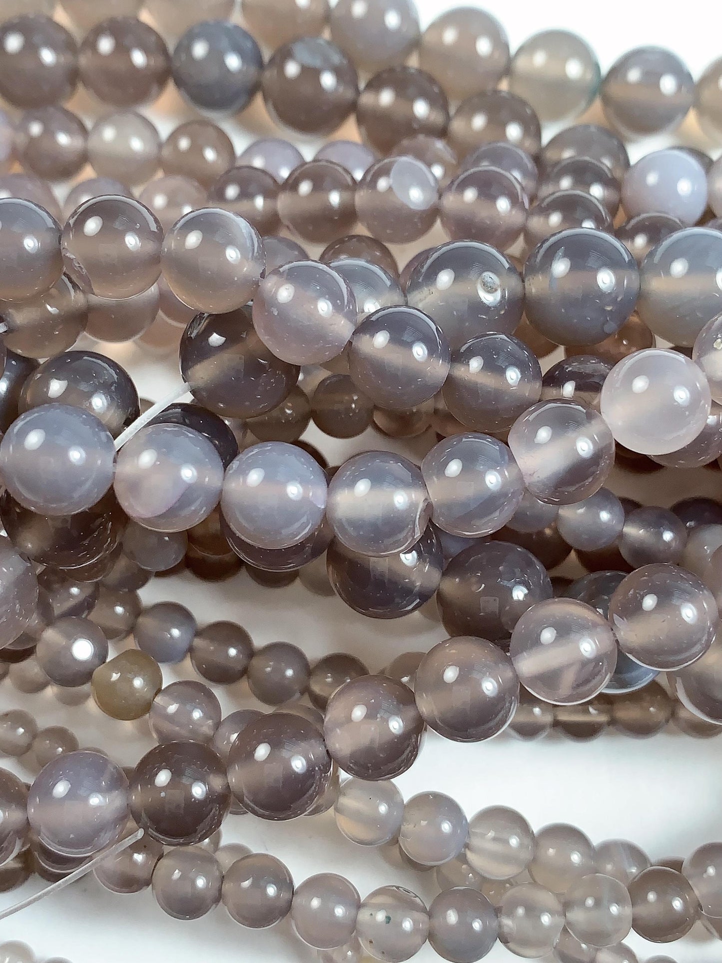 Gray Agate Beads: Natural Smooth Round Gemstone, 15.5" Strand