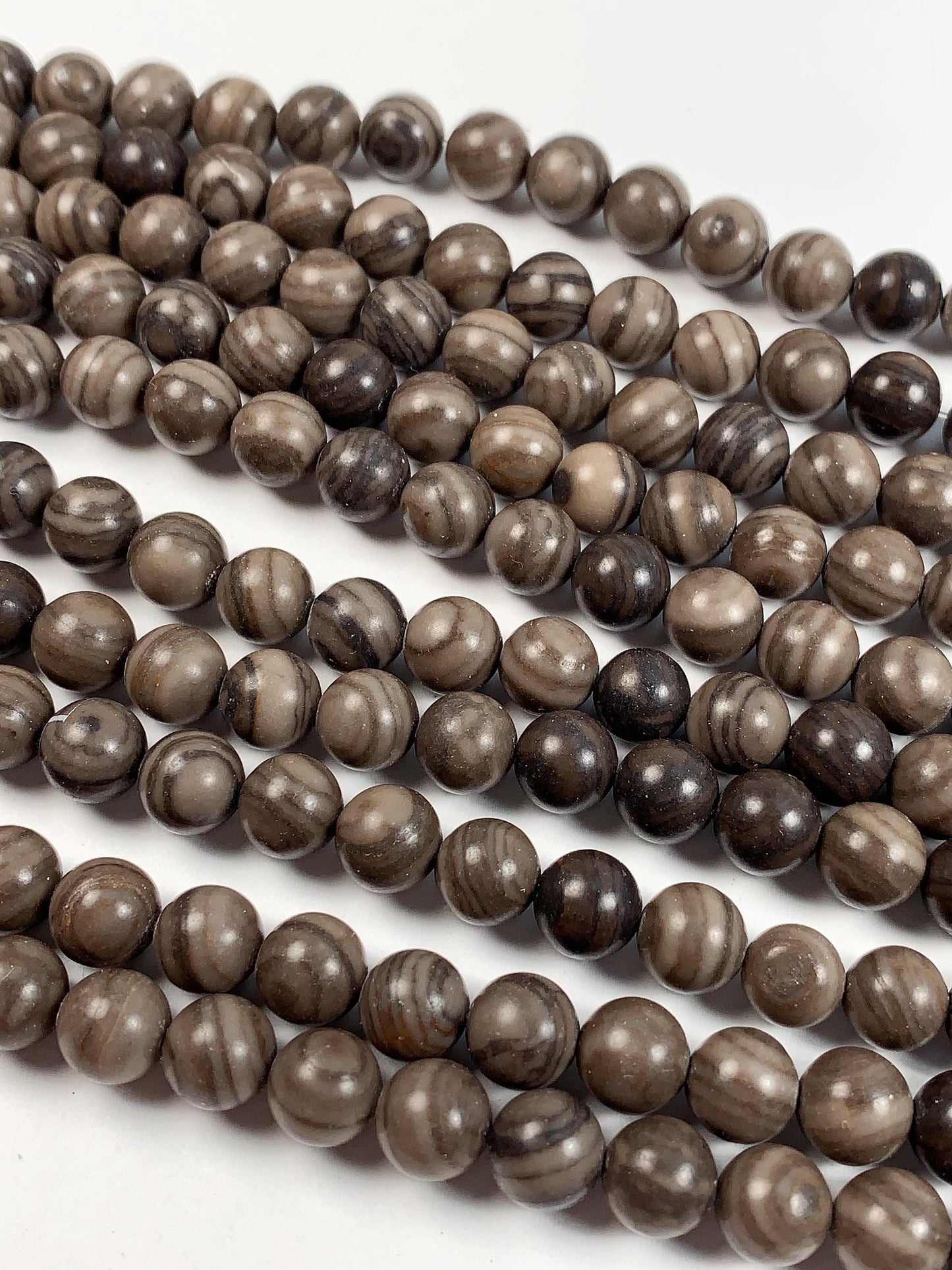 Natural Gray Brown Black Wood Grain Jasper Smooth Round Beads 15.5" Strand Gemstone 4mm 6mm 8mm 10mm 12mm