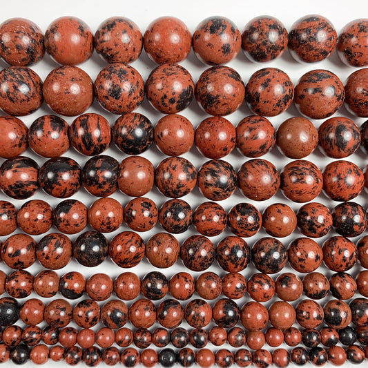 Red Mahogany Obsidian Beads: AAA Grade Natural Gemstone, 15.5" Strand