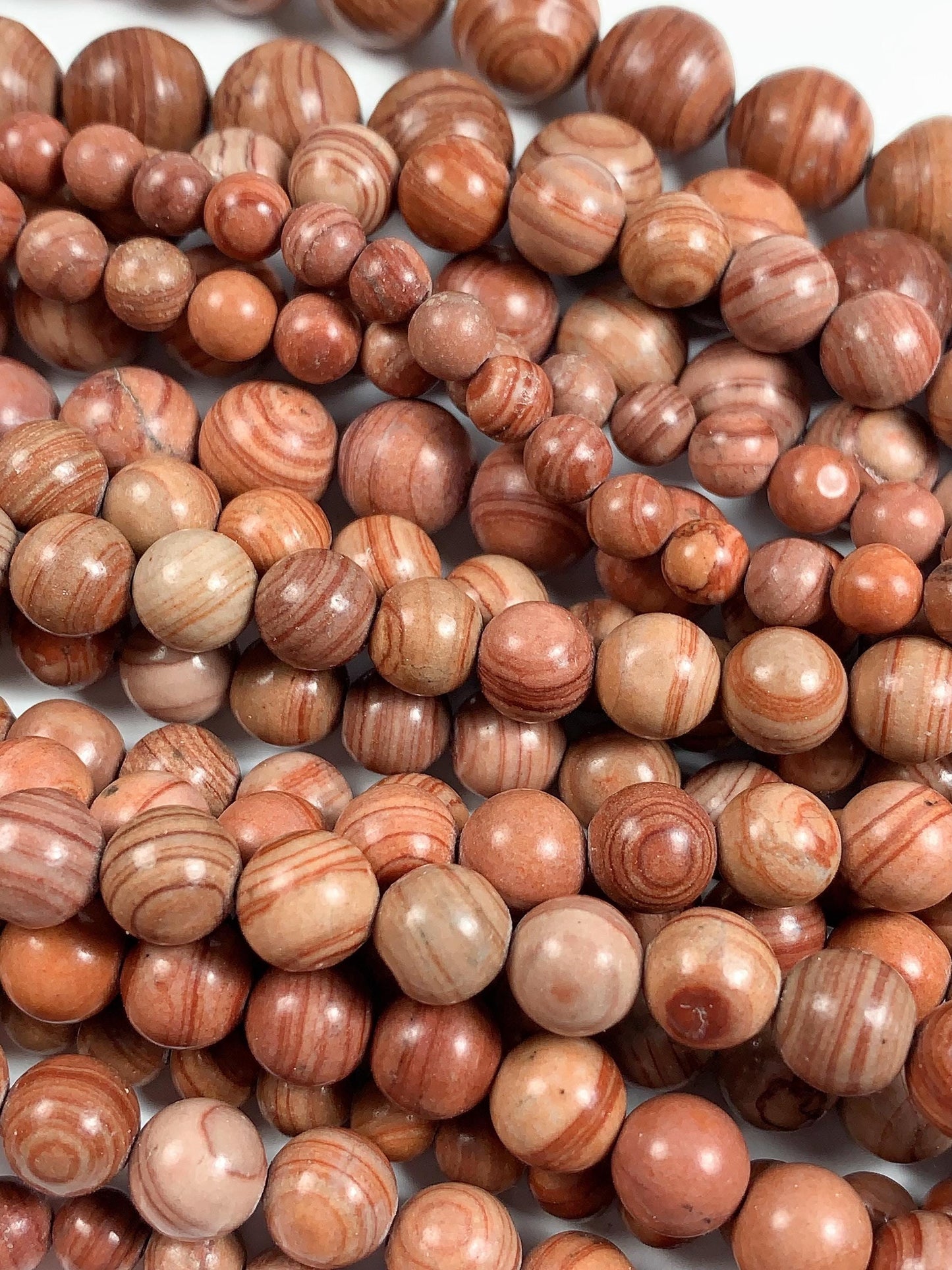 Red Wood Grain Jasper Beads: AAA Grade, Natural Gemstone, 15.5" Strand