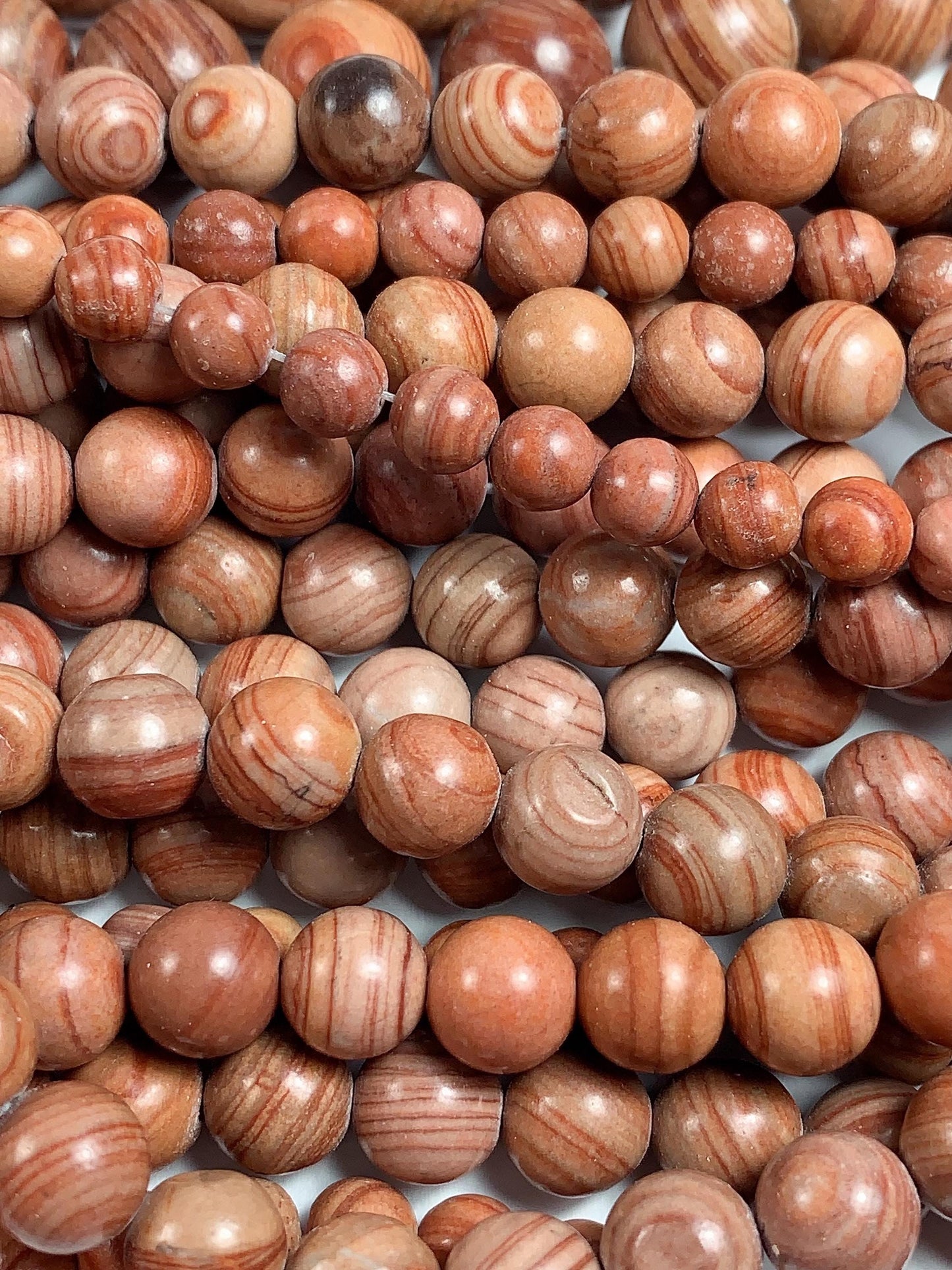 Red Wood Grain Jasper Beads: AAA Grade, Natural Gemstone, 15.5" Strand