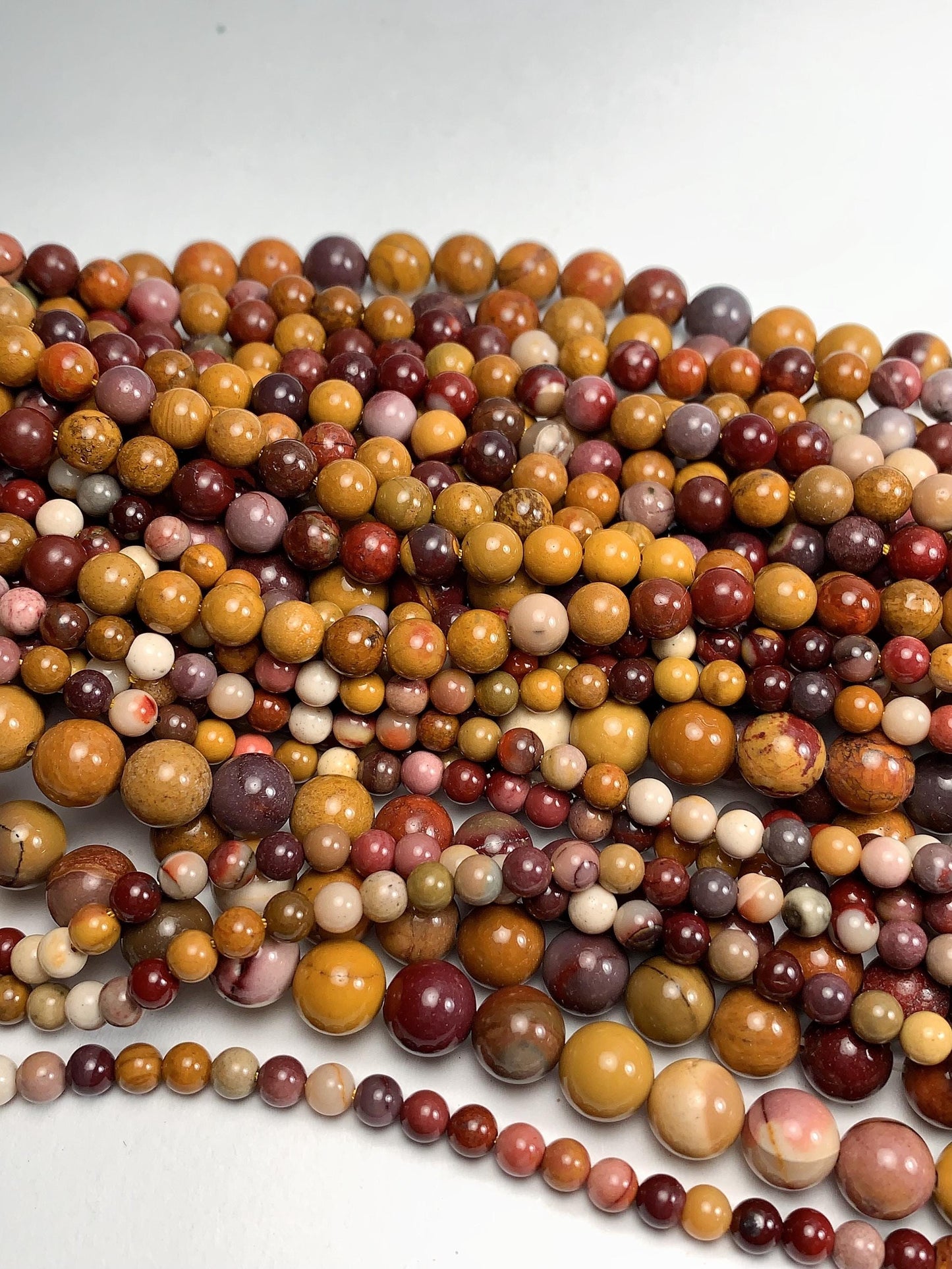 Natural Red Yellow Mookaite Beads: Smooth Round Gemstone Strand