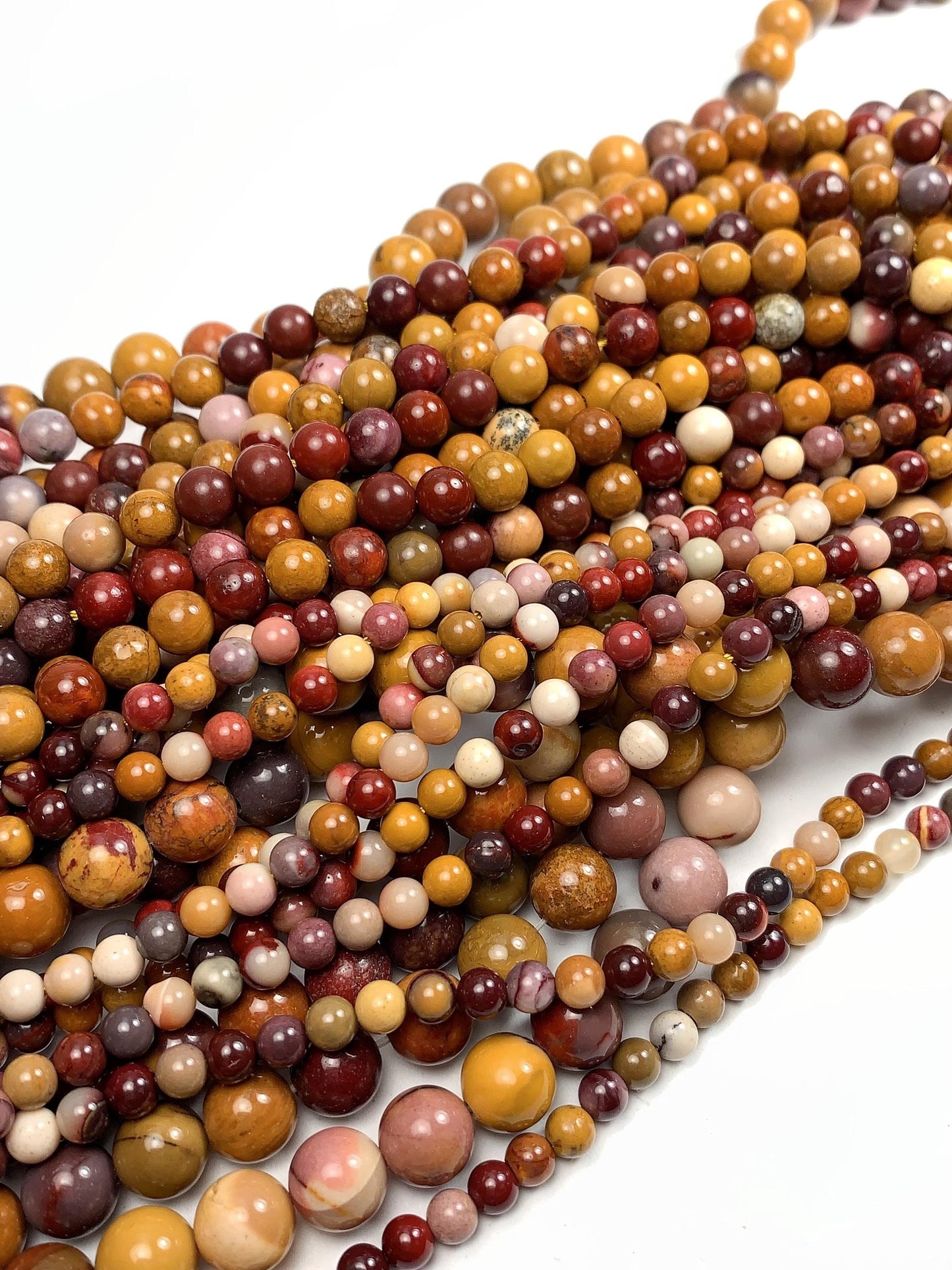 Natural Red Yellow Mookaite Beads: Smooth Round Gemstone Strand
