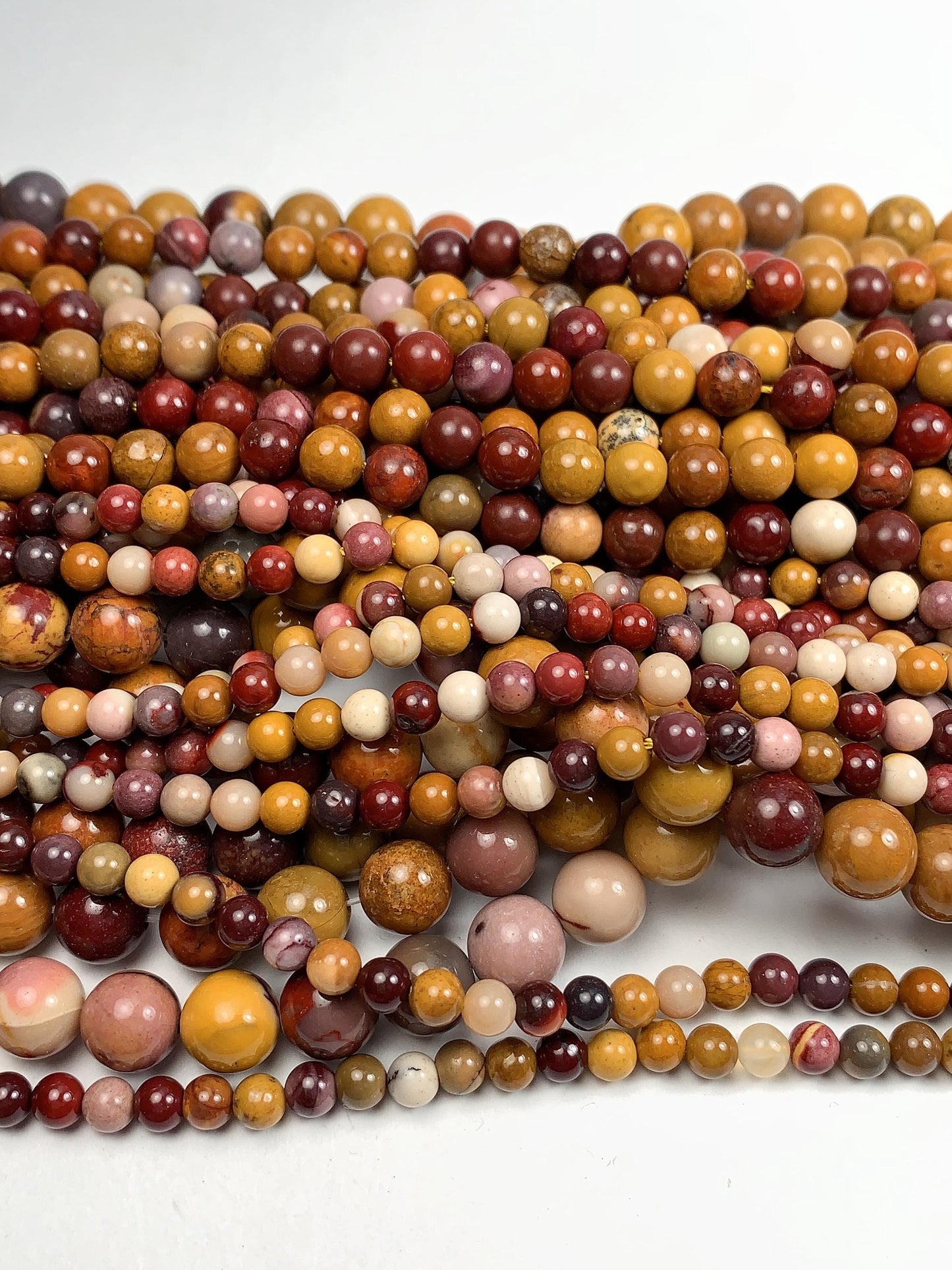 Natural Red Yellow Mookaite Beads: Smooth Round Gemstone Strand