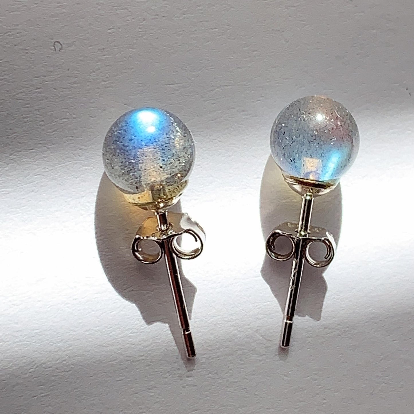 Labradorite Moonstone Earrings: 18k Gold Plated Sterling Silver, 6mm Round Cut