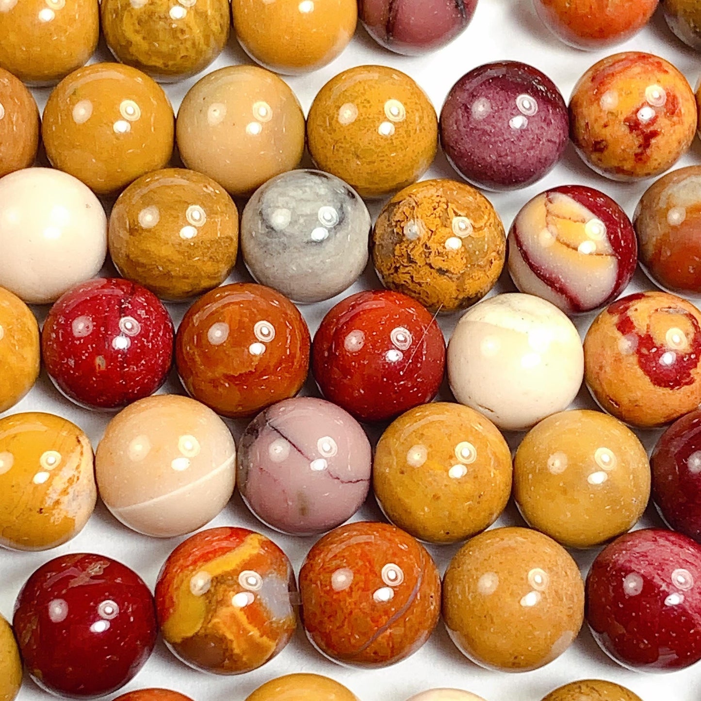 Natural Red Yellow Mookaite Beads: Smooth Round Gemstone Strand
