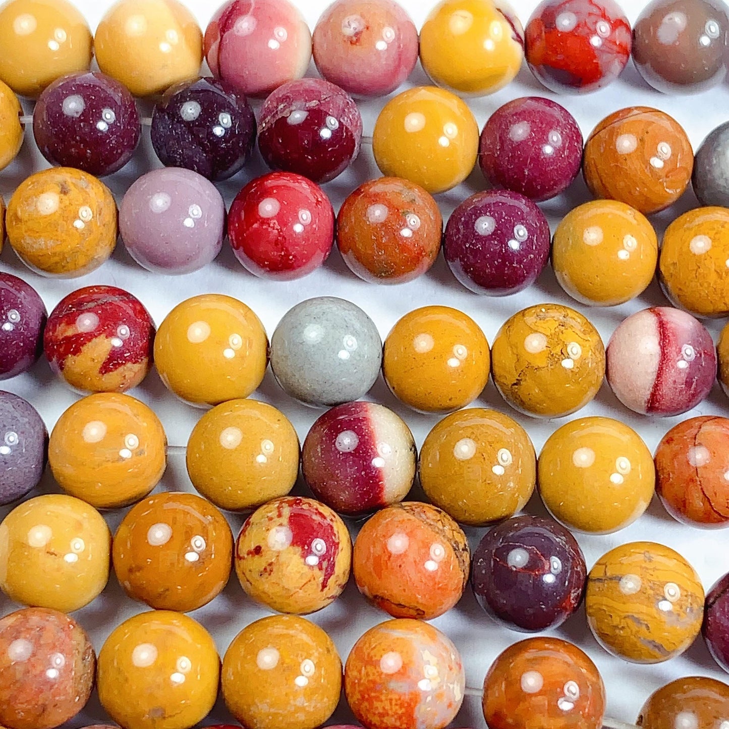 Natural Red Yellow Mookaite Beads: Smooth Round Gemstone Strand