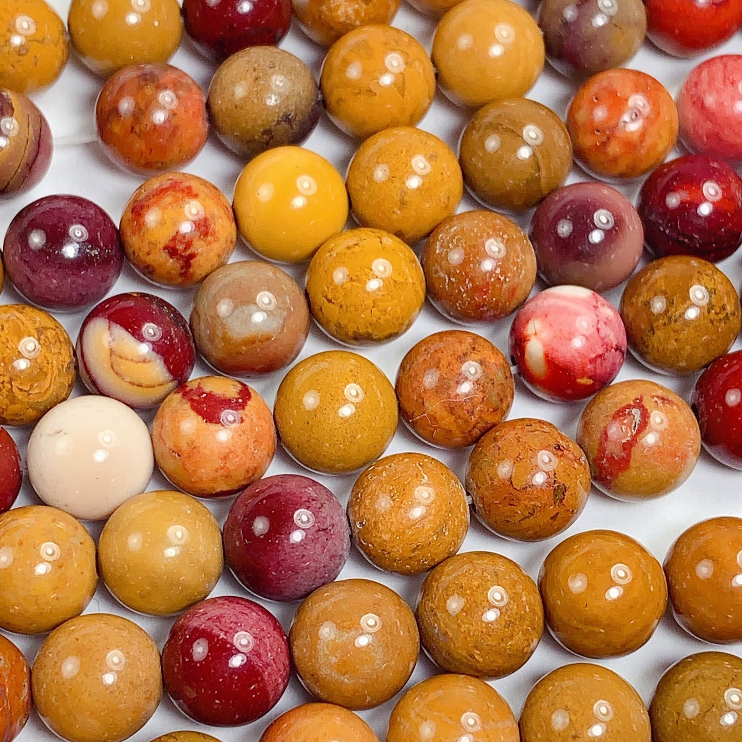 Natural Red Yellow Mookaite Beads: Smooth Round Gemstone Strand