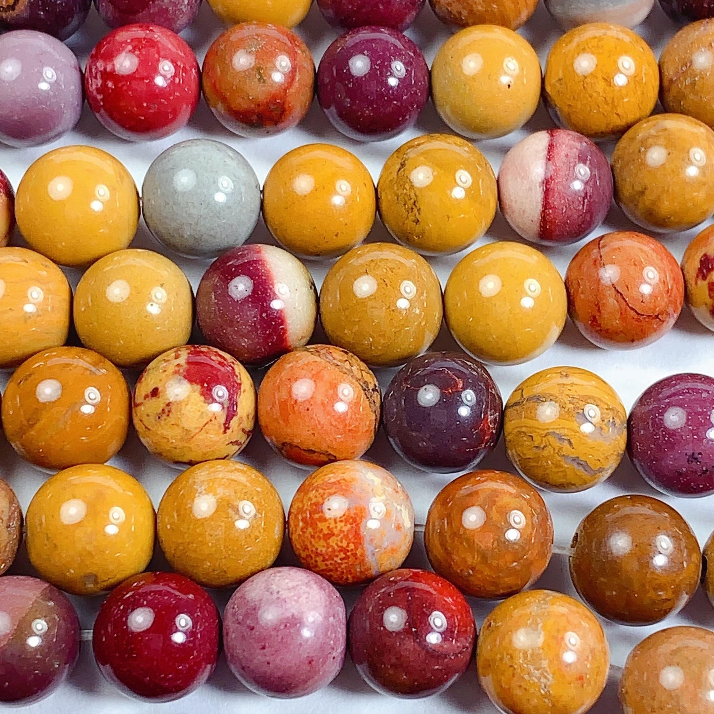 Natural Red Yellow Mookaite Beads: Smooth Round Gemstone Strand