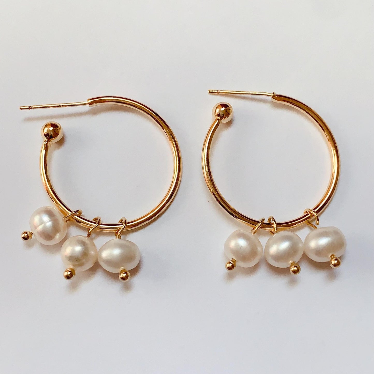 Handmade 14K Gold Filled Hoop Earrings with Natural White Pearls