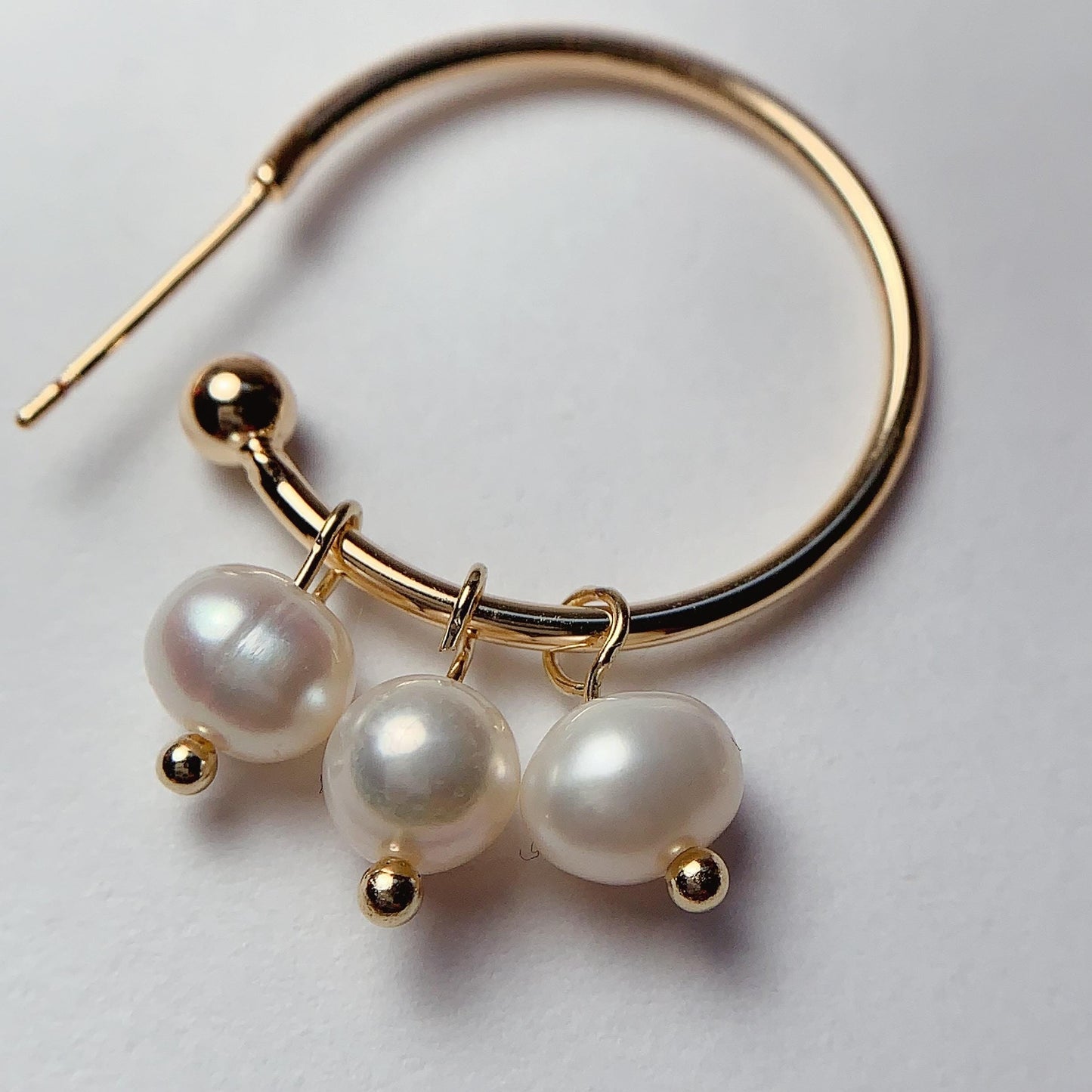 Handmade 14K Gold Filled Hoop Earrings with Natural White Pearls