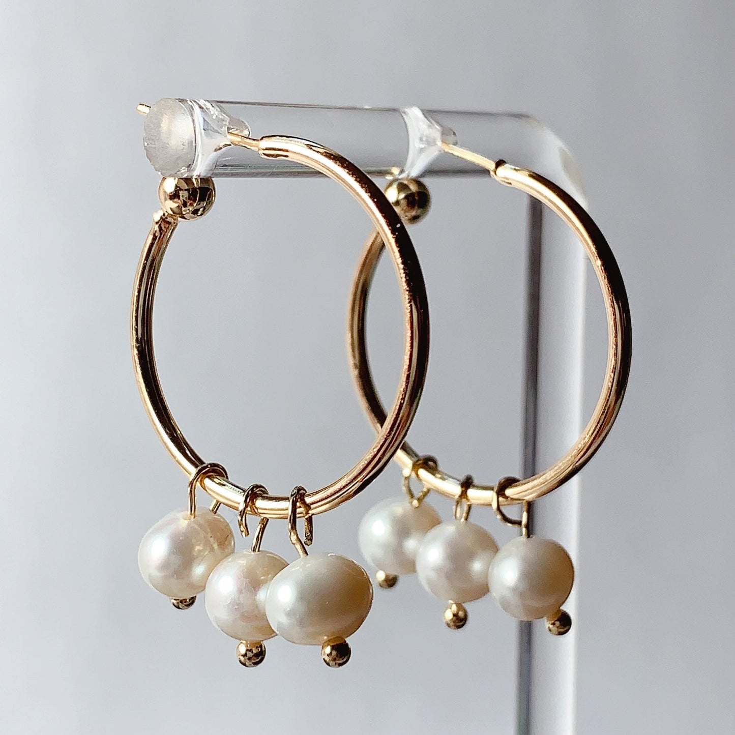 Handmade 14K Gold Filled Hoop Earrings with Natural White Pearls