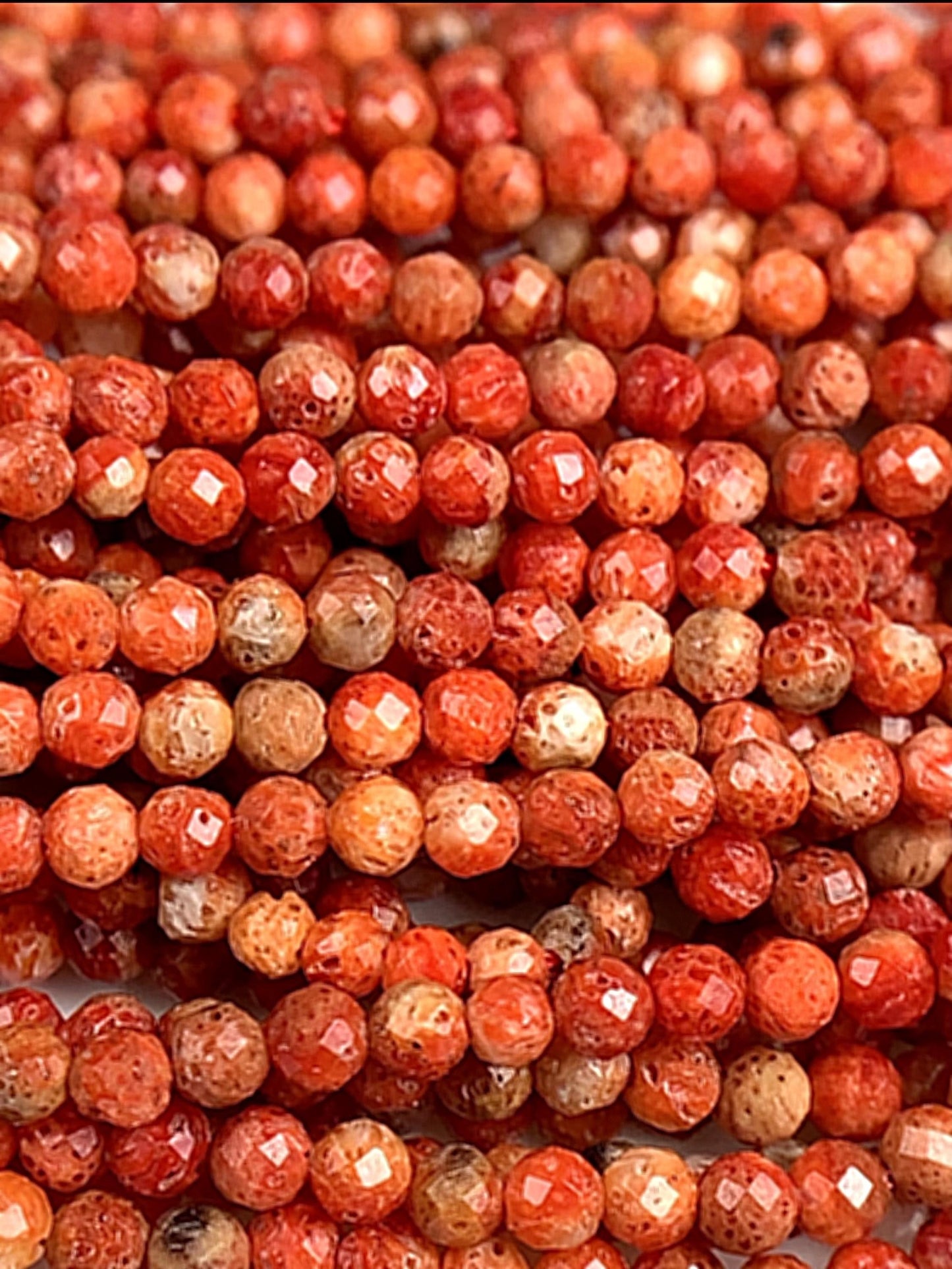 Faceted Gold Red Coral Beads: Natural Gemstone Strand (2mm 3mm 4mm)