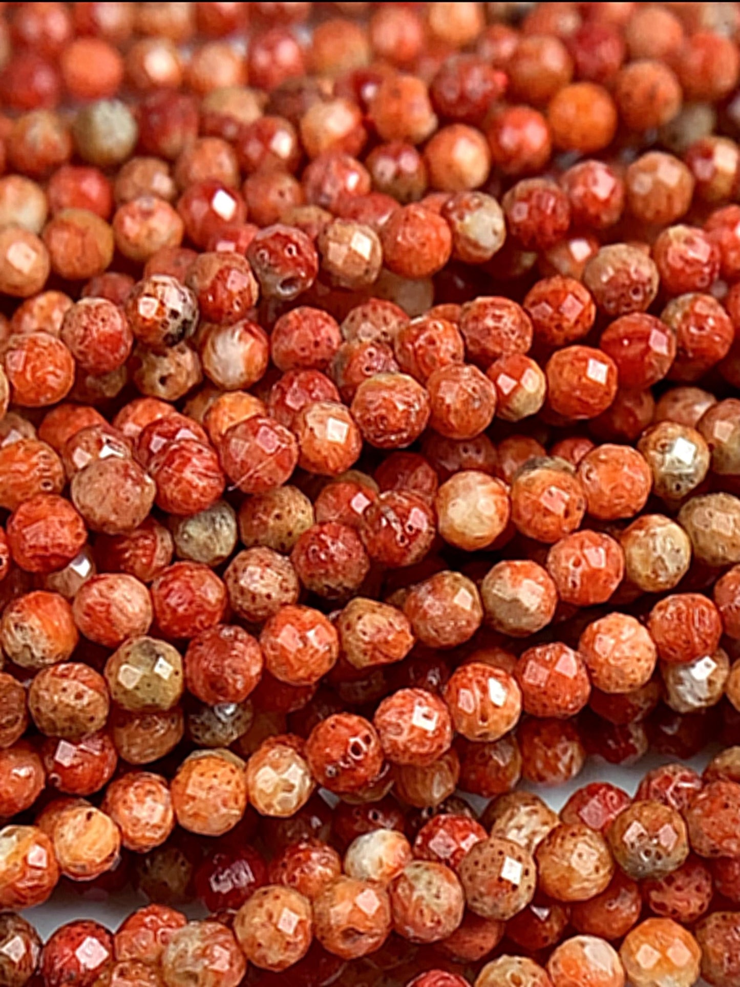 Faceted Gold Red Coral Beads: Natural Gemstone Strand (2mm 3mm 4mm)
