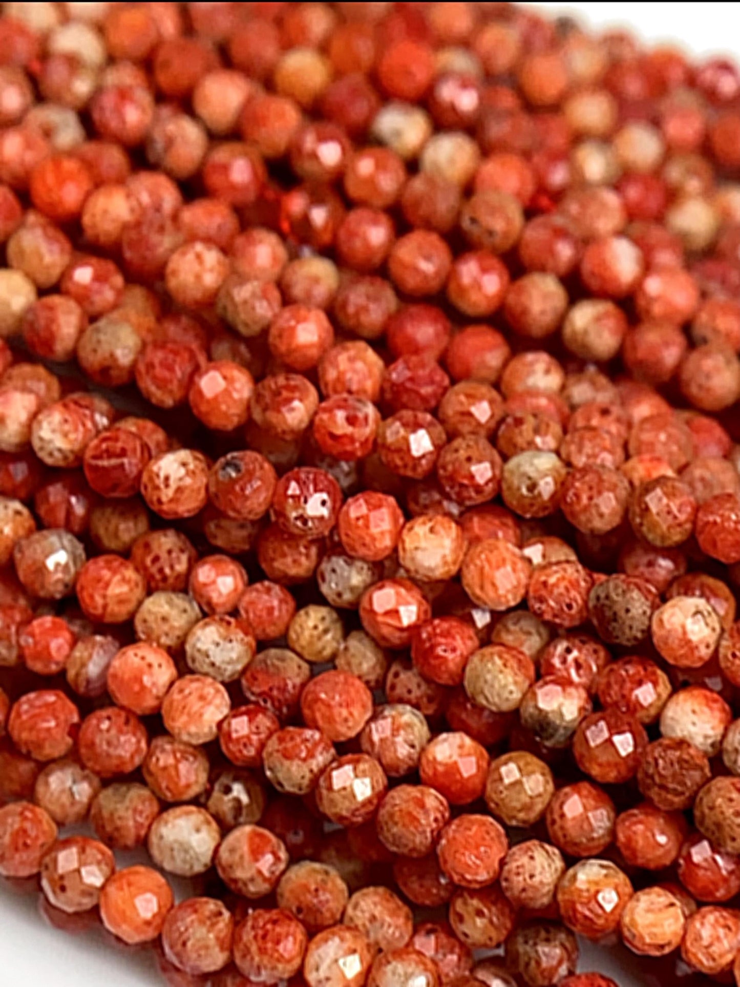 Faceted Gold Red Coral Beads: Natural Gemstone Strand (2mm 3mm 4mm)