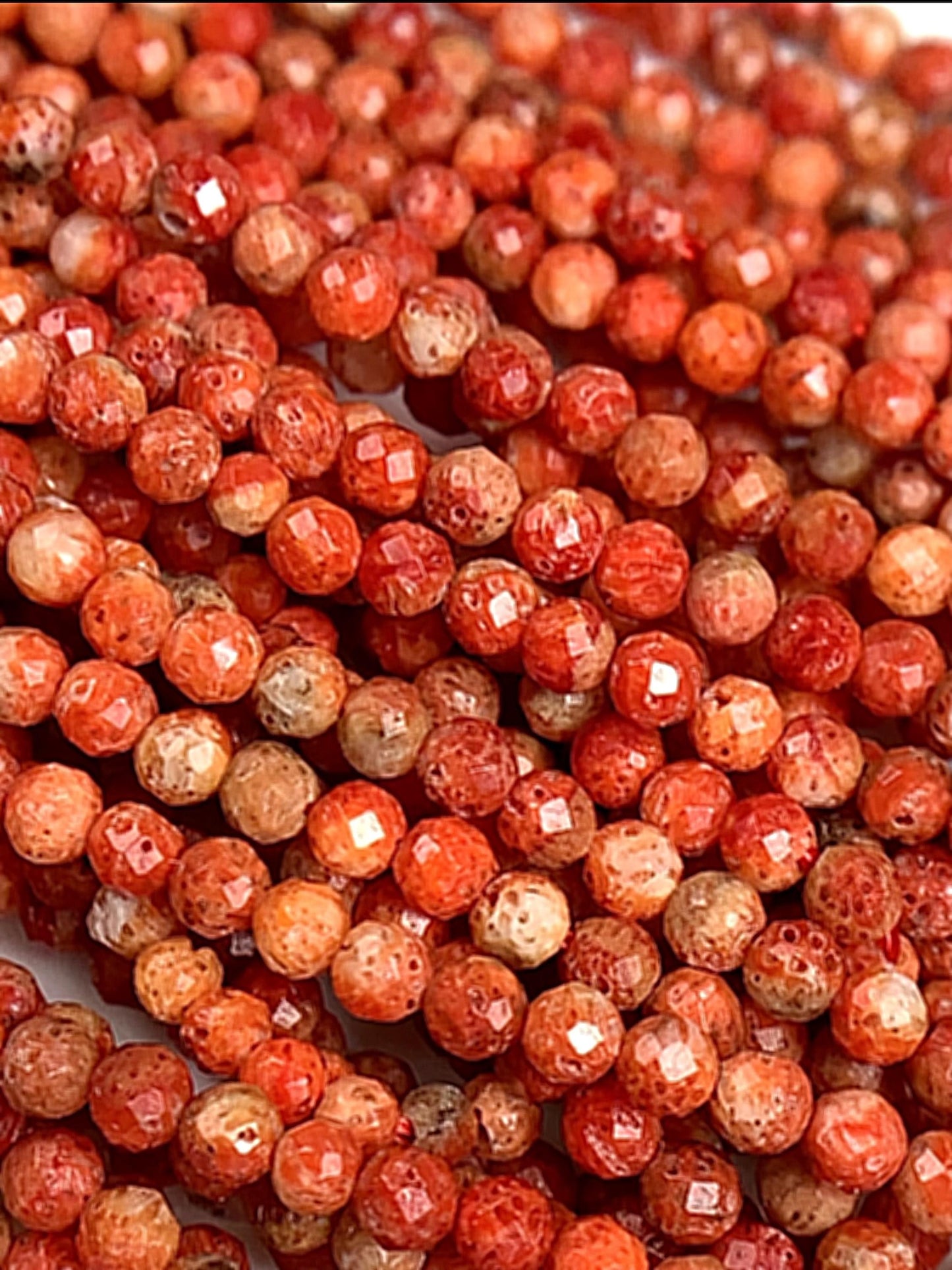 Faceted Gold Red Coral Beads: Natural Gemstone Strand (2mm 3mm 4mm)