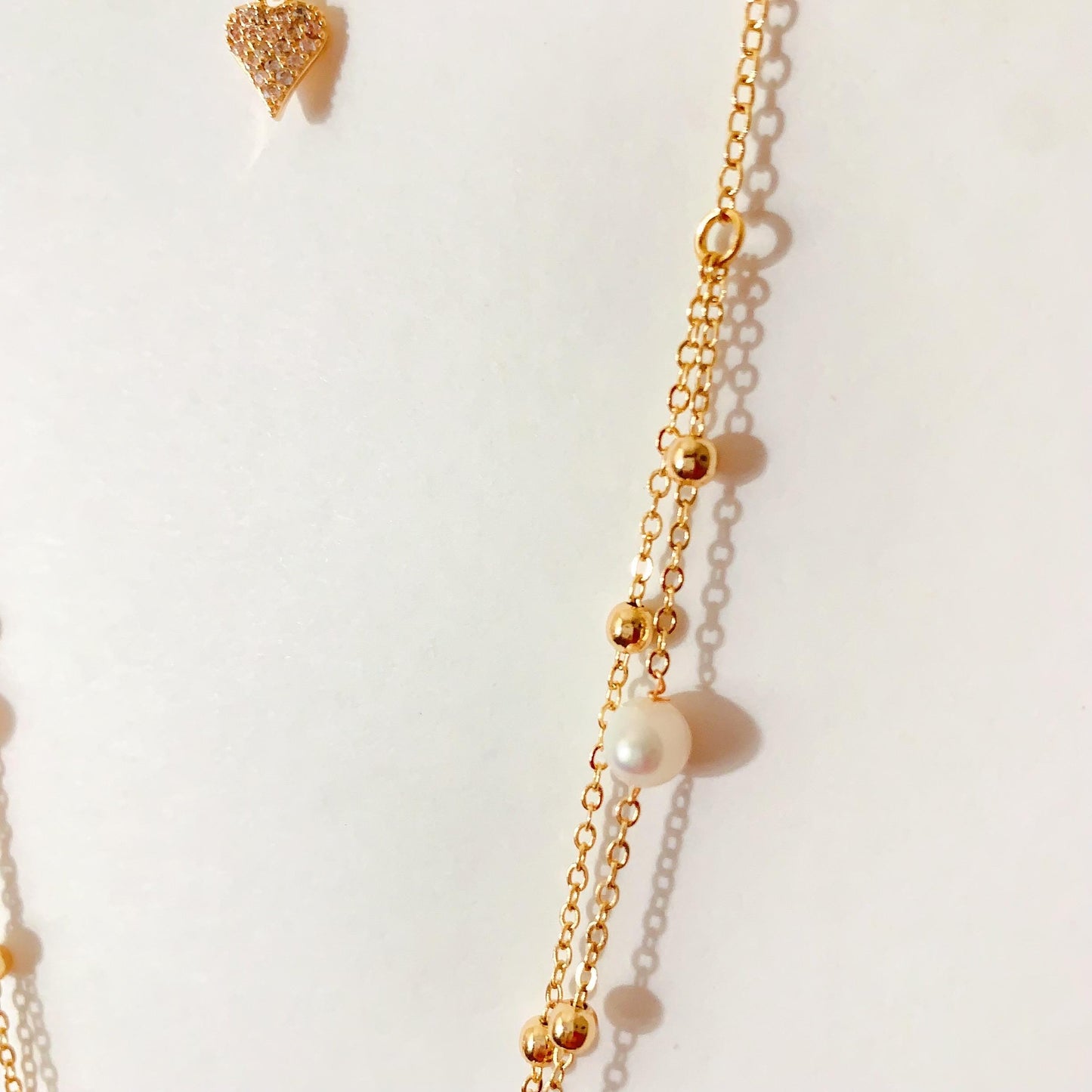 Natural Freshwater White Pearl Necklace Bright Luster Gloss 14K Gold Plated Heart