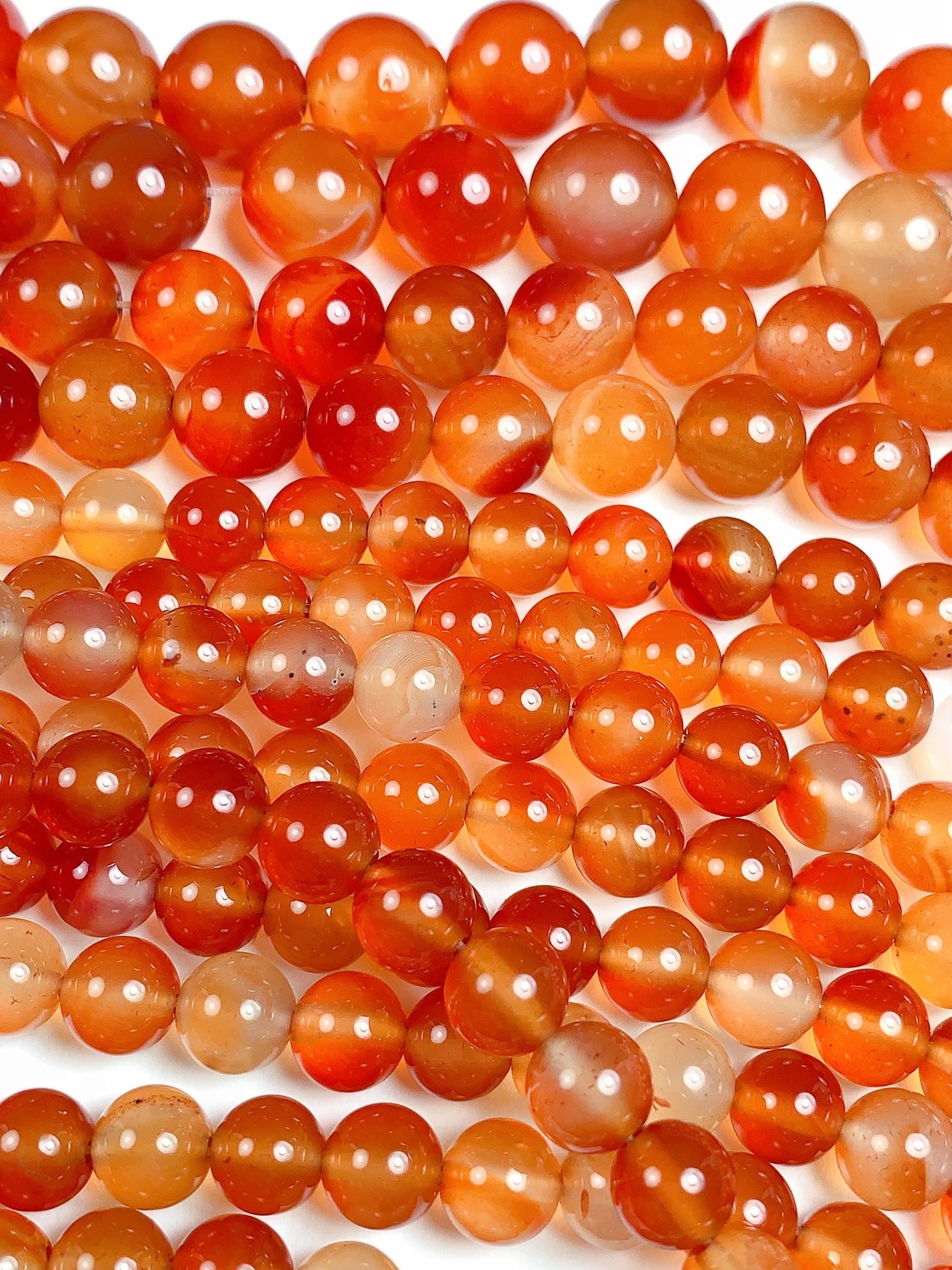 Deep Orange Agate Beads: Natural Smooth Round Gemstone Strand
