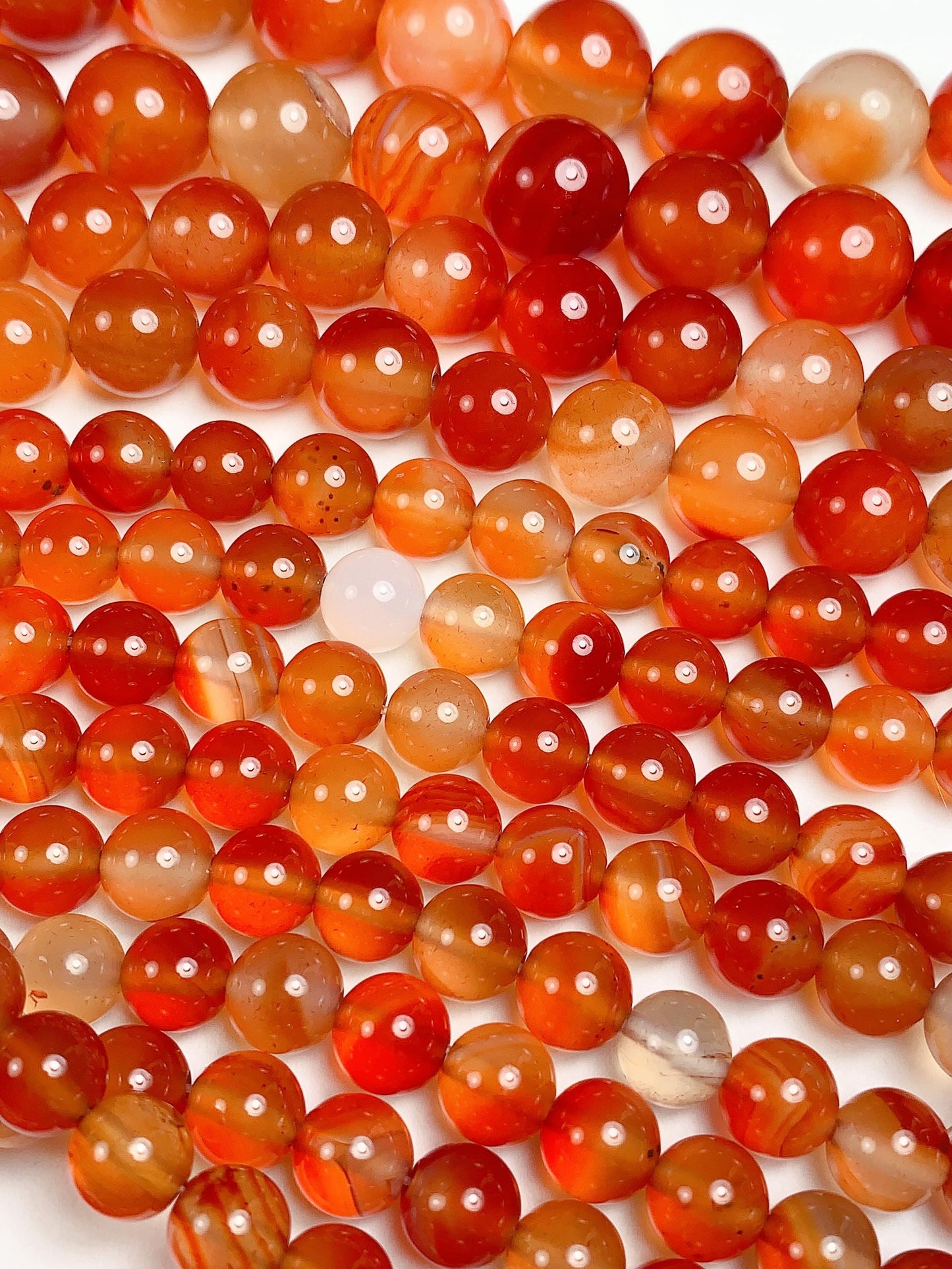 Deep Orange Agate Beads: Natural Smooth Round Gemstone Strand