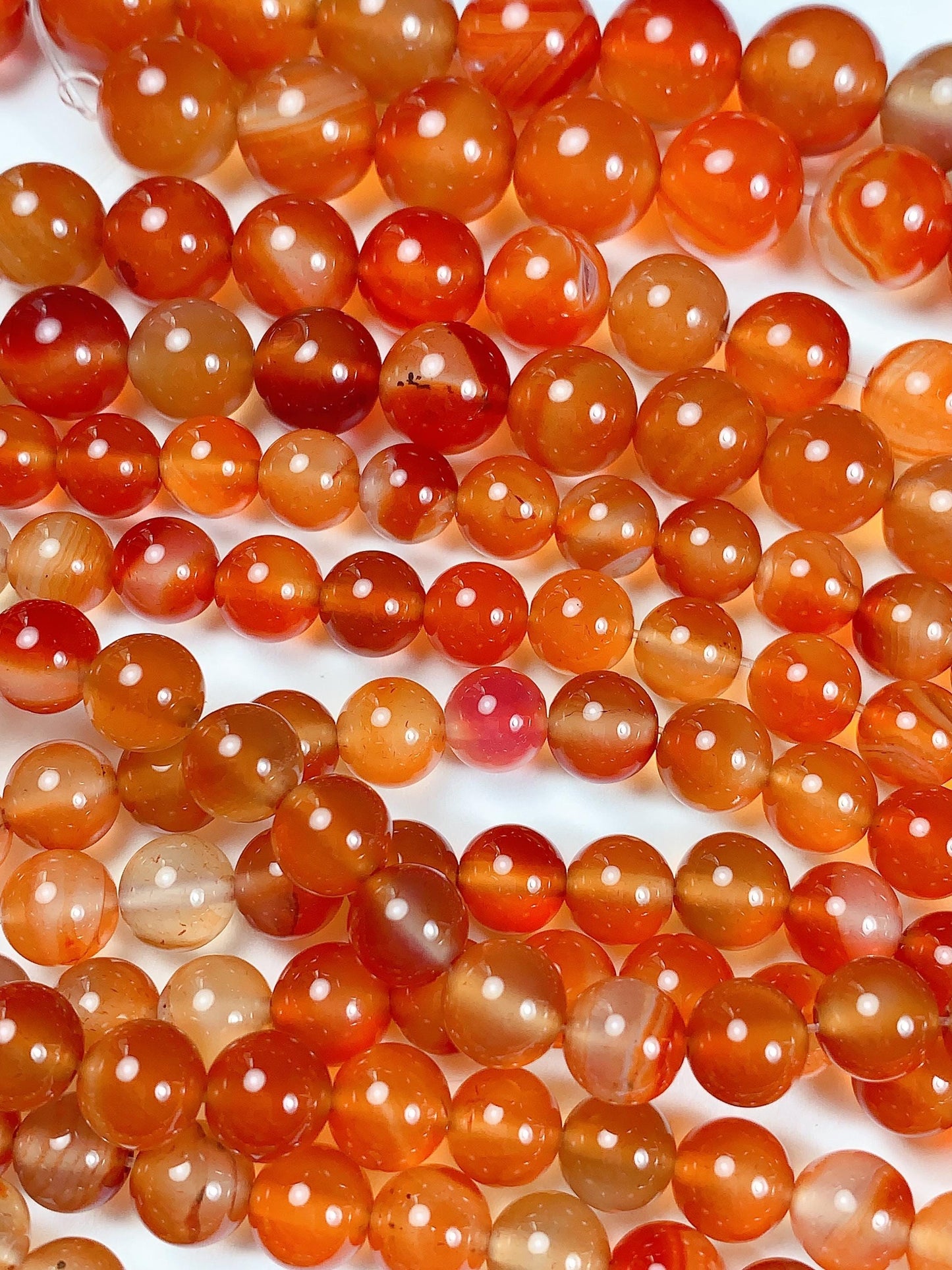 Deep Orange Agate Beads: Natural Smooth Round Gemstone Strand