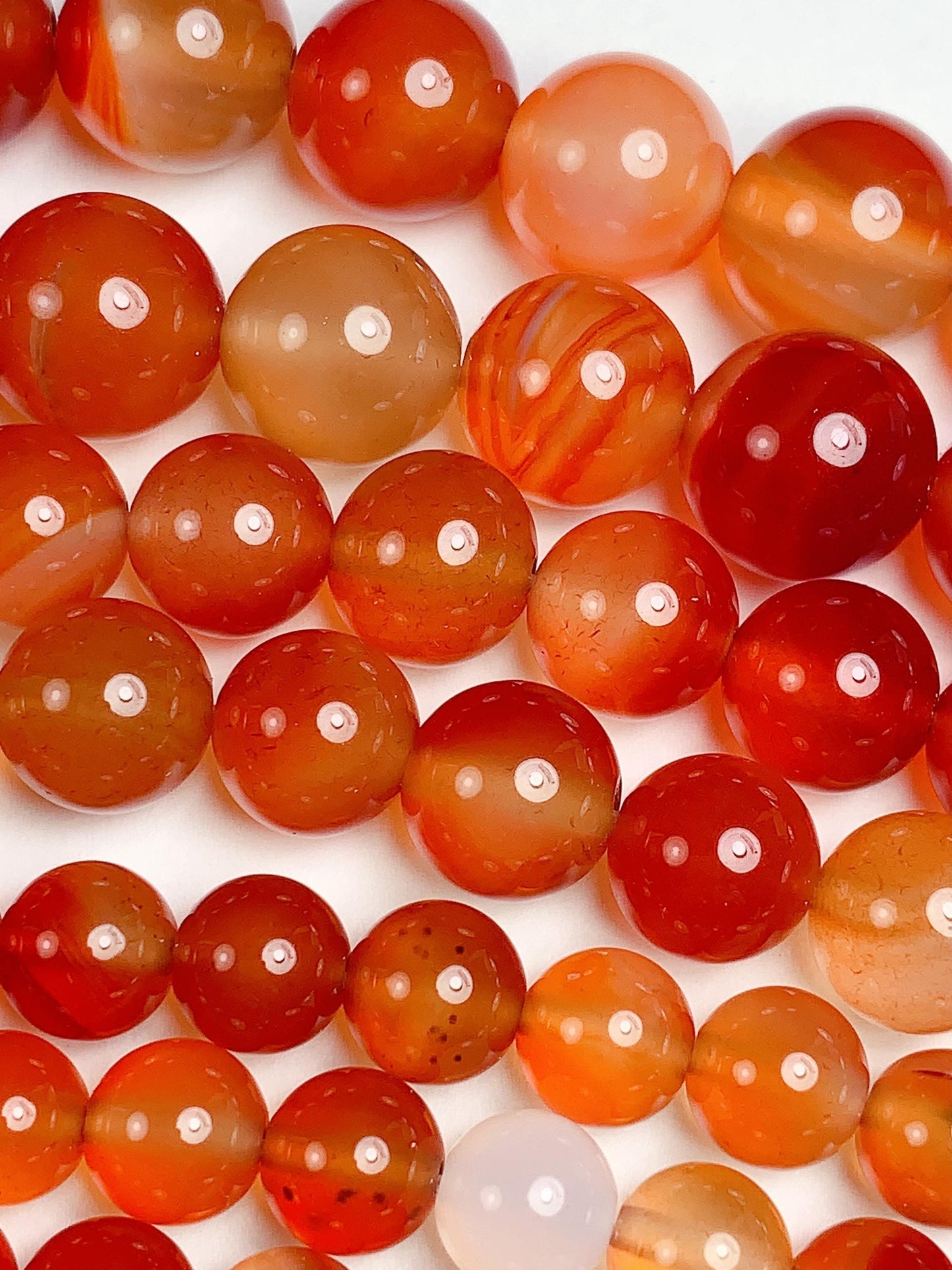 Deep Orange Agate Beads: Natural Smooth Round Gemstone Strand