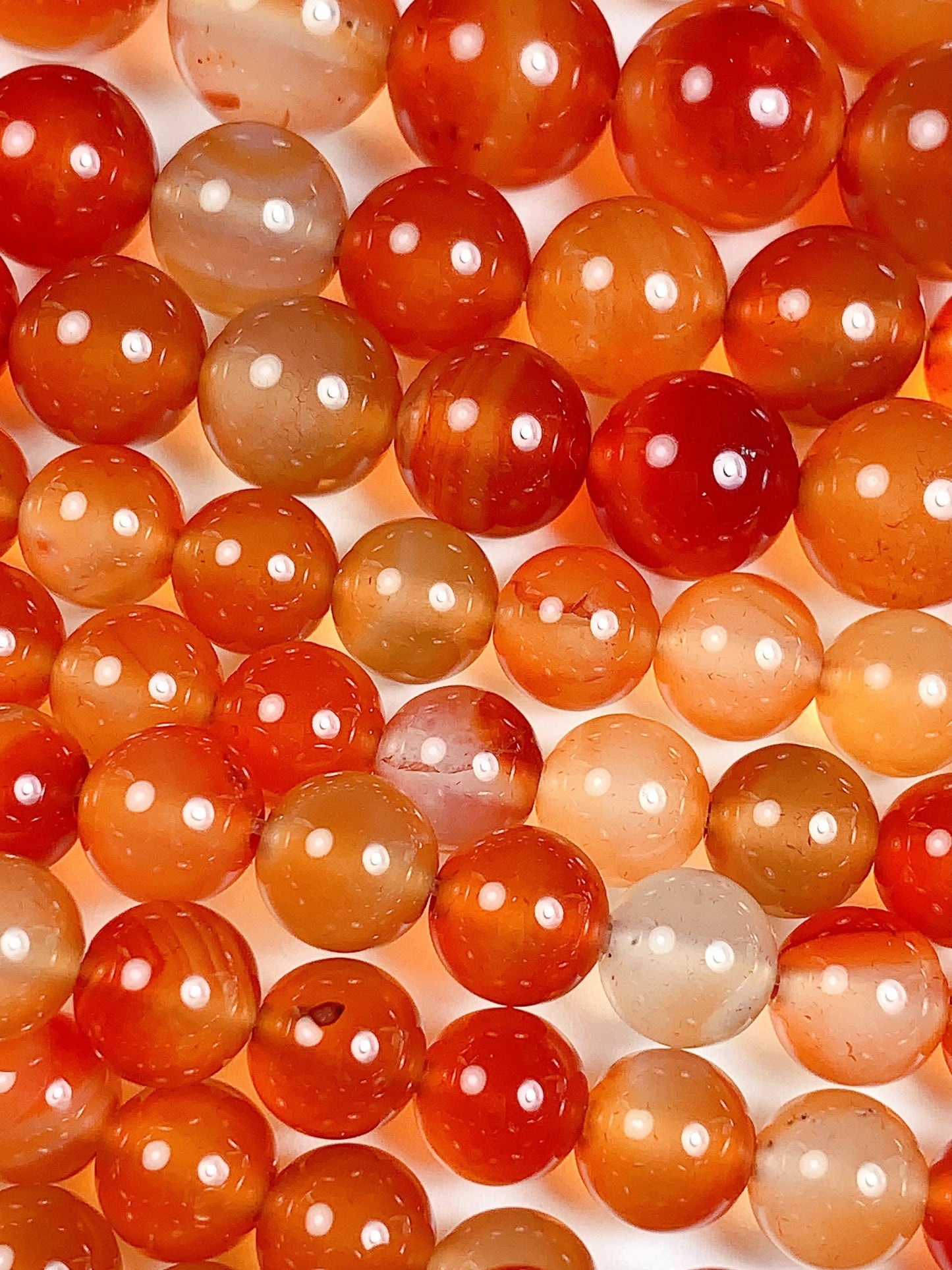 Deep Orange Agate Beads: Natural Smooth Round Gemstone Strand