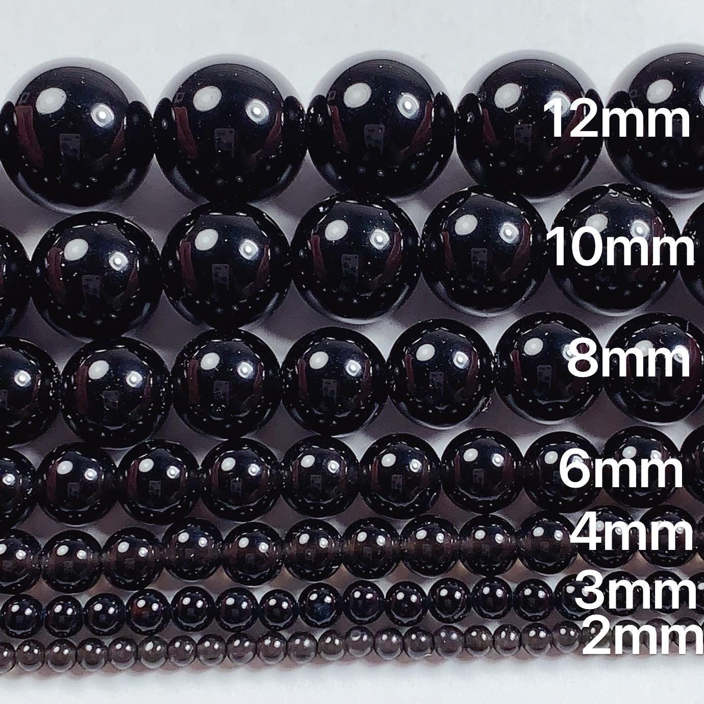 AAA Natural Black Obsidian Smooth Round Beads 15.5“ Strand Genuine Gemstone 2mm 3mm 4mm 6mm 8mm 10mm 12mm 14mm 16mm 18mm 20mm
