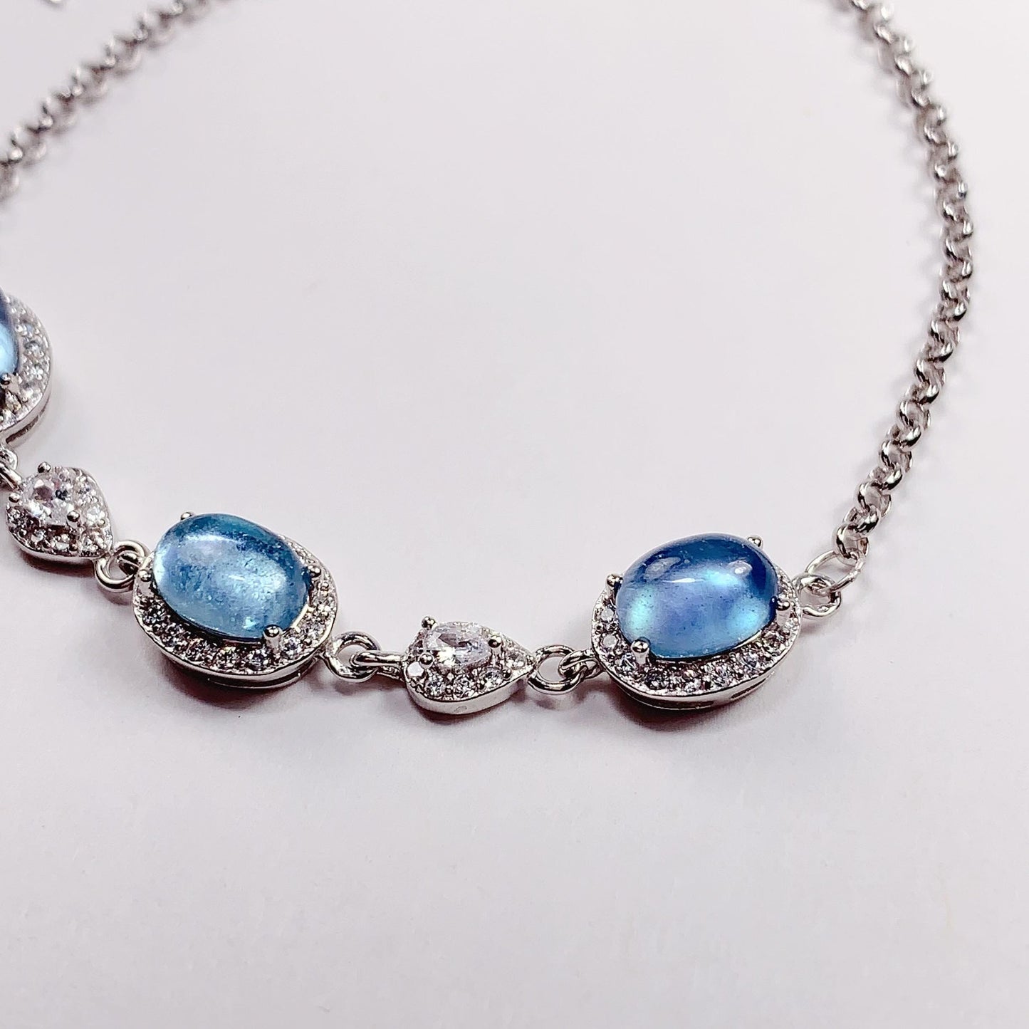 Aquamarine Sterling Silver Bracelet: 18K White Gold Plated
