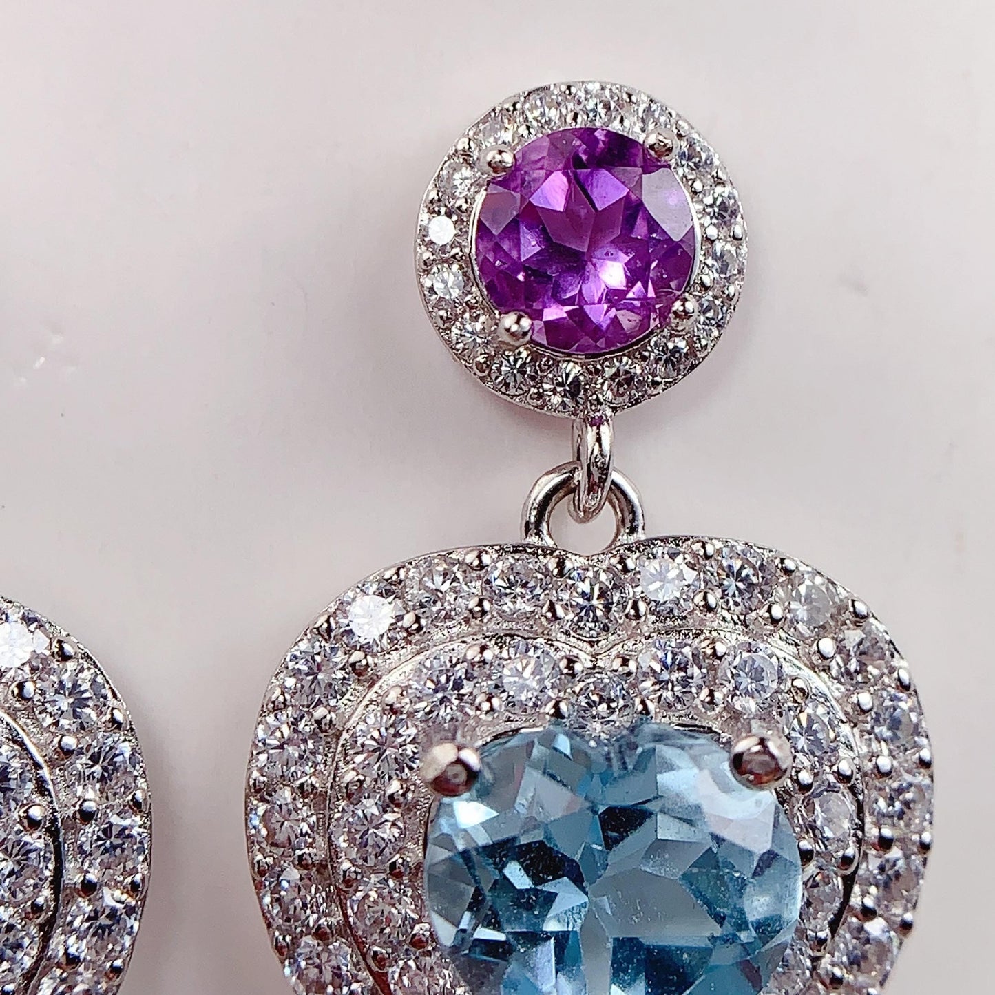 Sky Blue Topaz Heart Earrings: Amethyst, 18k Gold Plated Sterling Silver