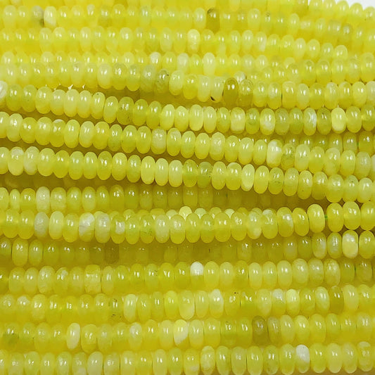Natural Lemon Serpentine Jade Smooth Rondelle Beads Yellow Green Gemstone Strand 15"