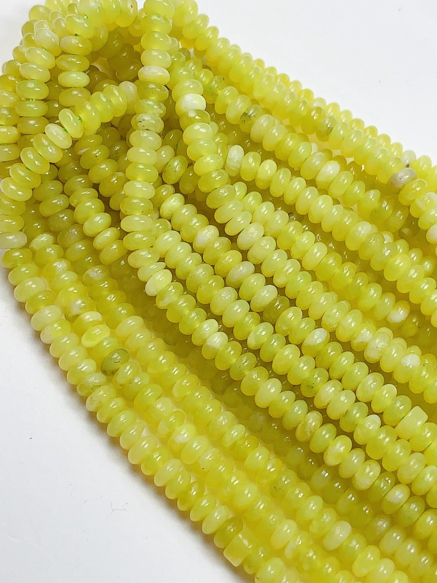 Natural Lemon Serpentine Jade Smooth Rondelle Beads Yellow Green Gemstone Strand 15"