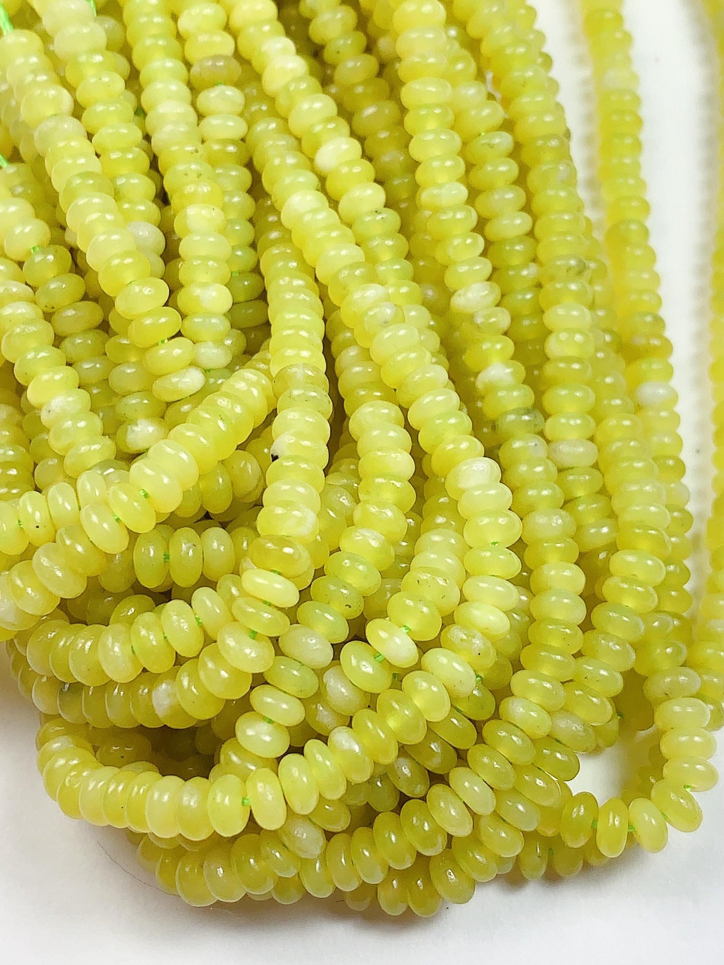 Natural Lemon Serpentine Jade Smooth Rondelle Beads Yellow Green Gemstone Strand 15"