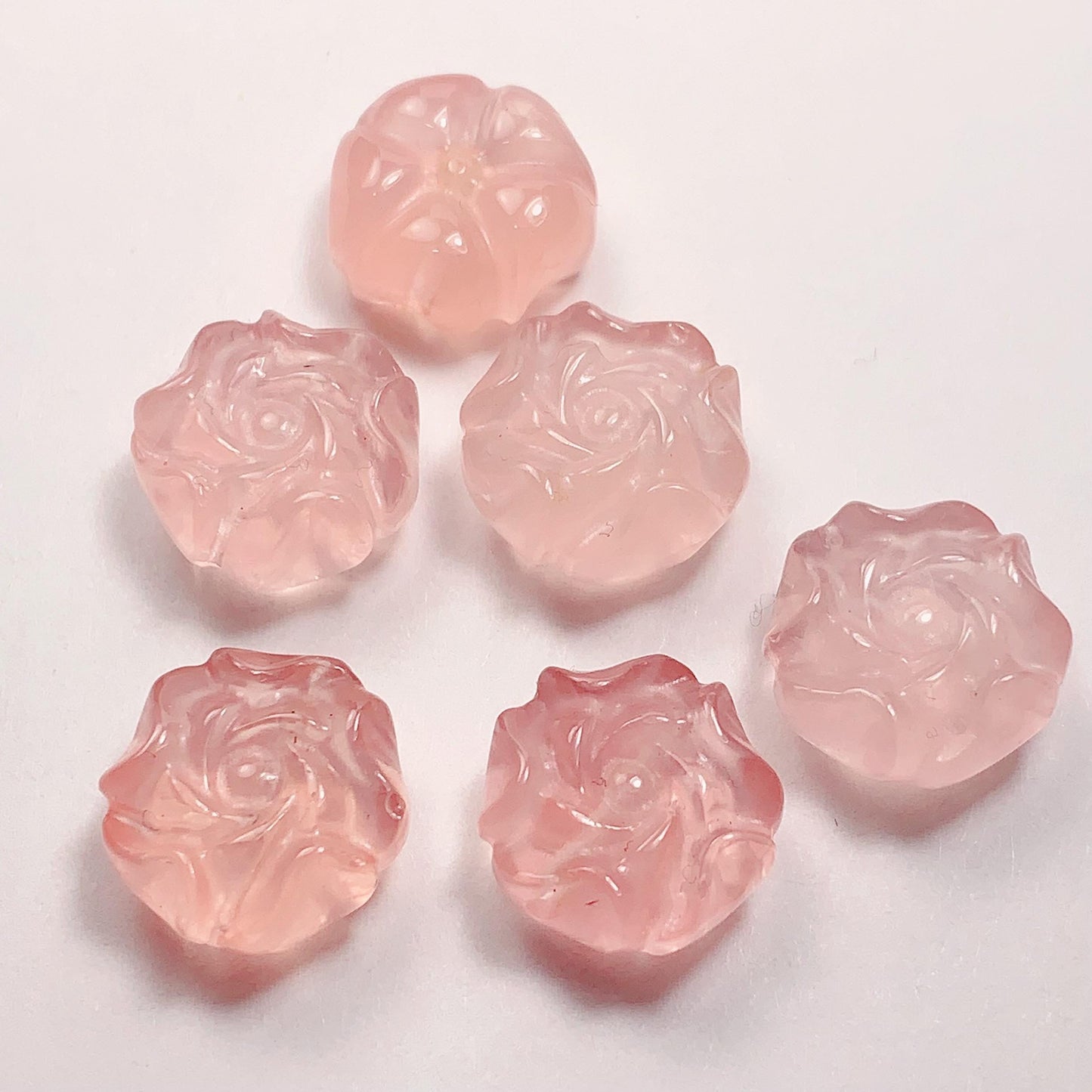 15mm Rose Quartz Bead: Hand-Carved Peony Flower, AAA Grade