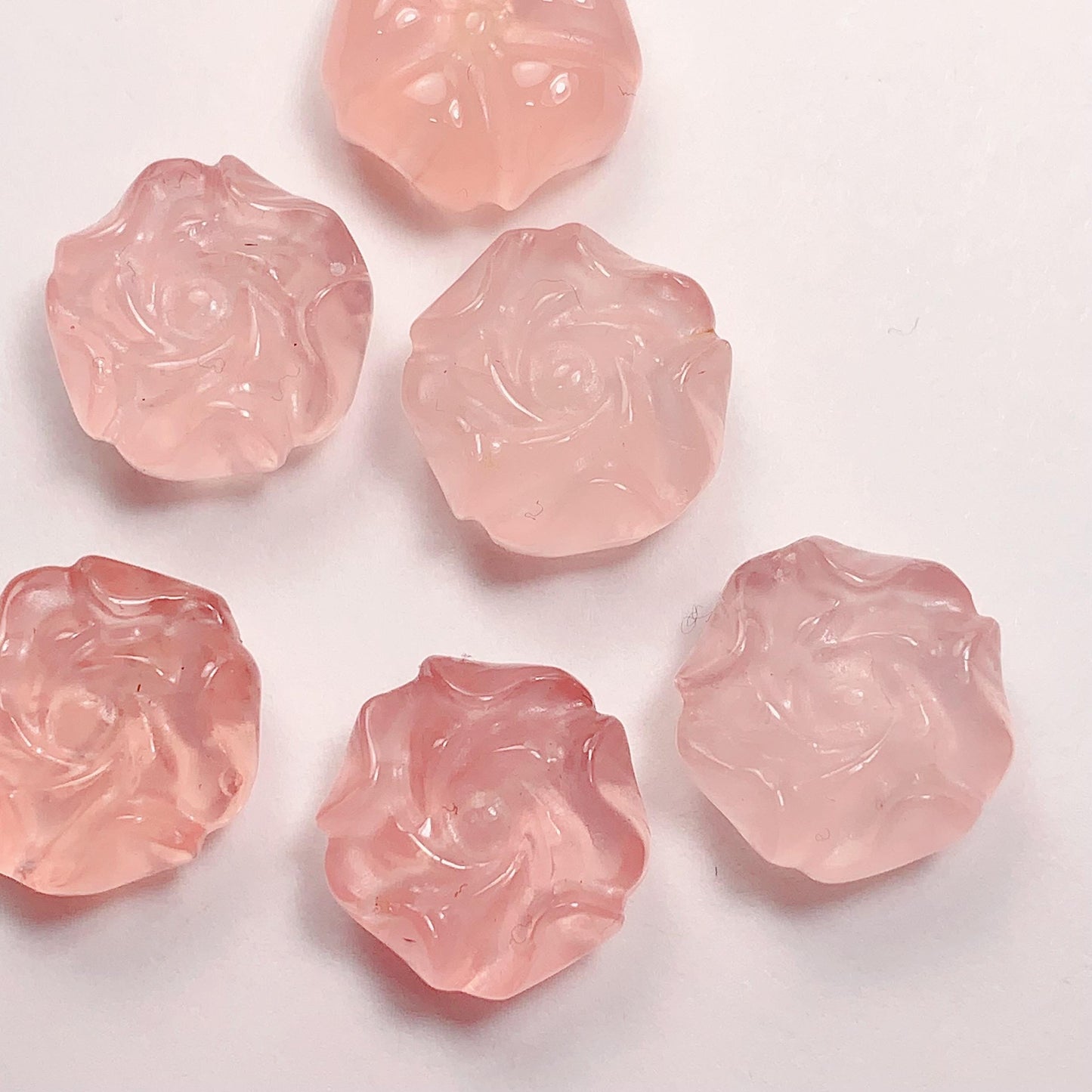 15mm Rose Quartz Bead: Hand-Carved Peony Flower, AAA Grade