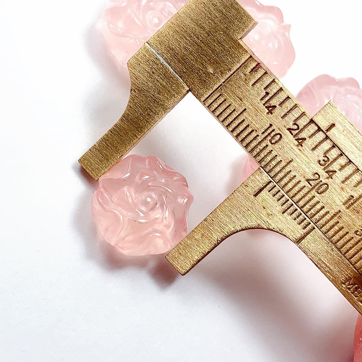 15mm Rose Quartz Bead: Hand-Carved Peony Flower, AAA Grade