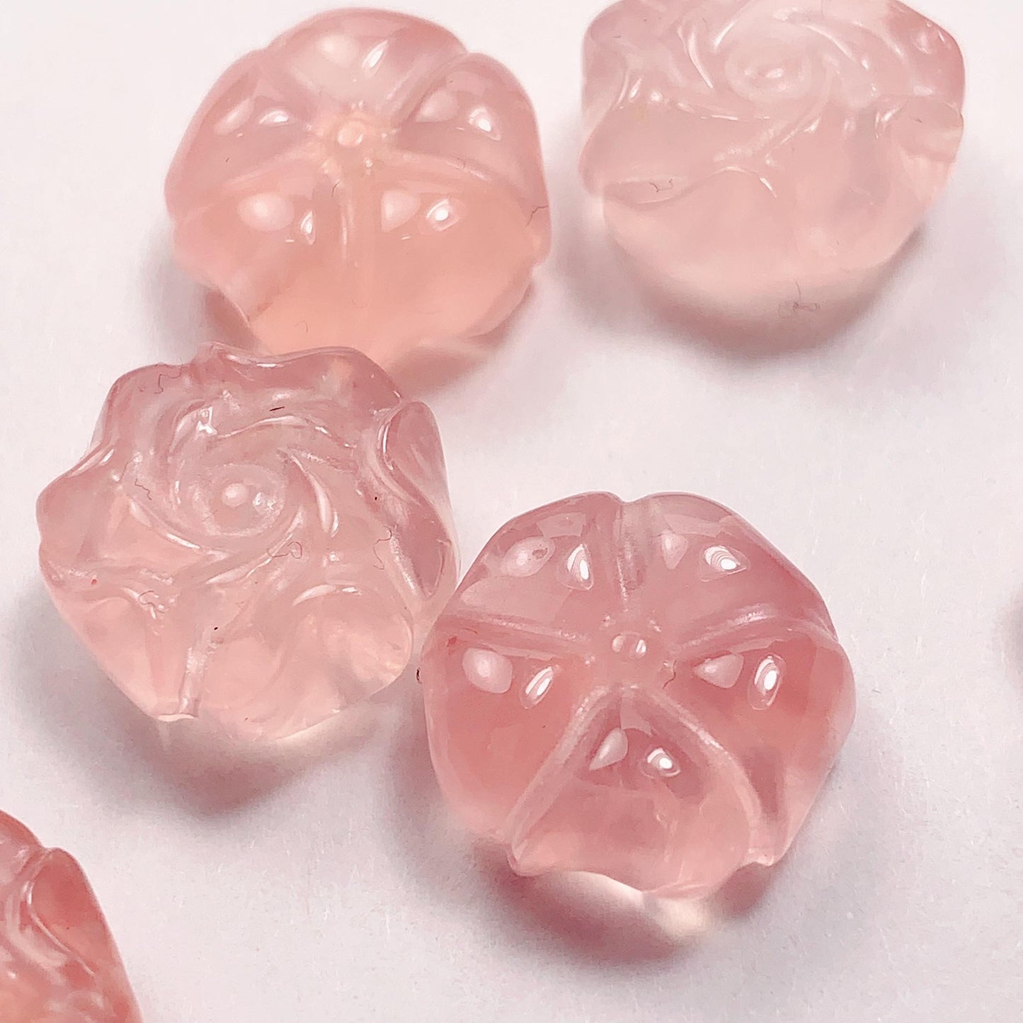 15mm Rose Quartz Bead: Hand-Carved Peony Flower, AAA Grade