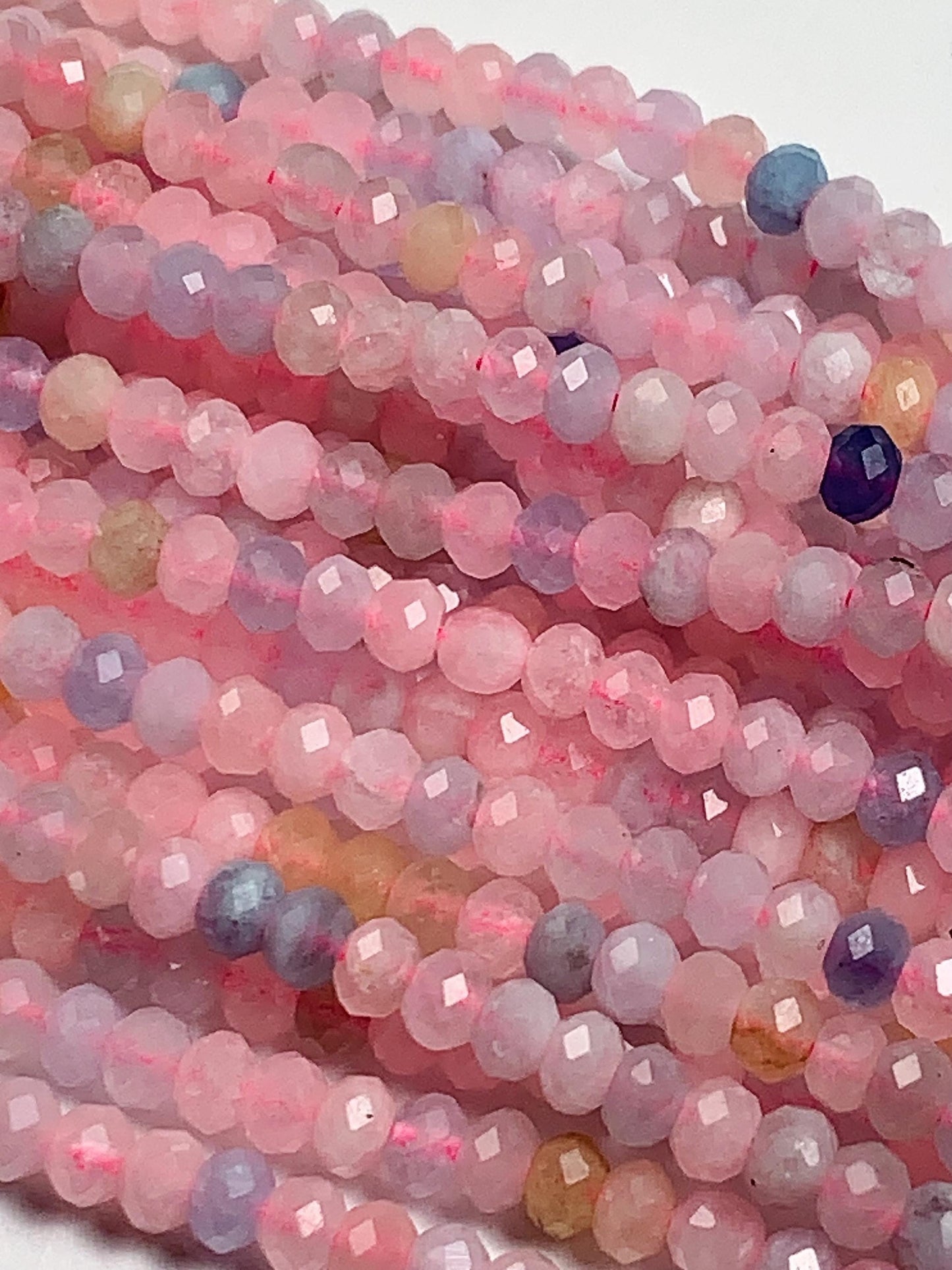 Aquamarine Morganite Rondelle Beads: Natural Gemstone Strand 3mm-4mm