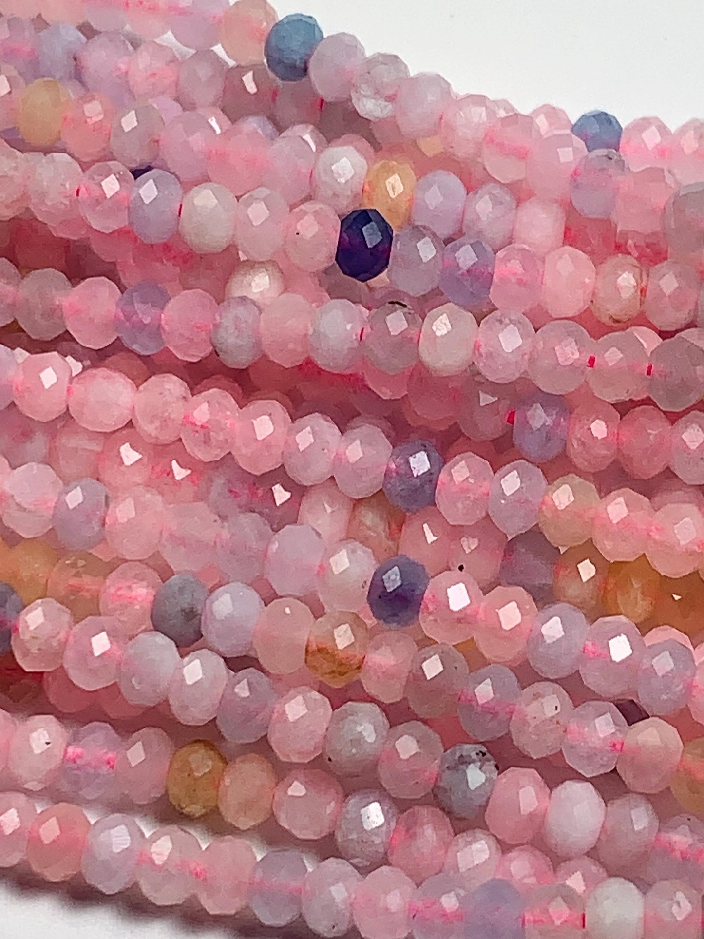 Aquamarine Morganite Rondelle Beads: Natural Gemstone Strand 3mm-4mm