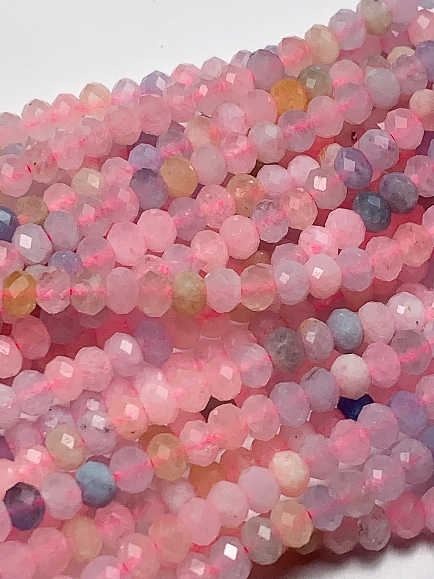 Aquamarine Morganite Rondelle Beads: Natural Gemstone Strand 3mm-4mm