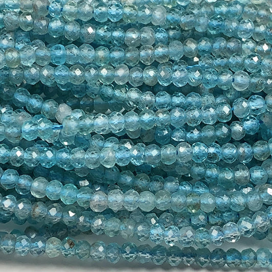 Genuine Natural transparent Blue Apatite Faceted Rondelle Beads 15.5" Strand 2x3mm